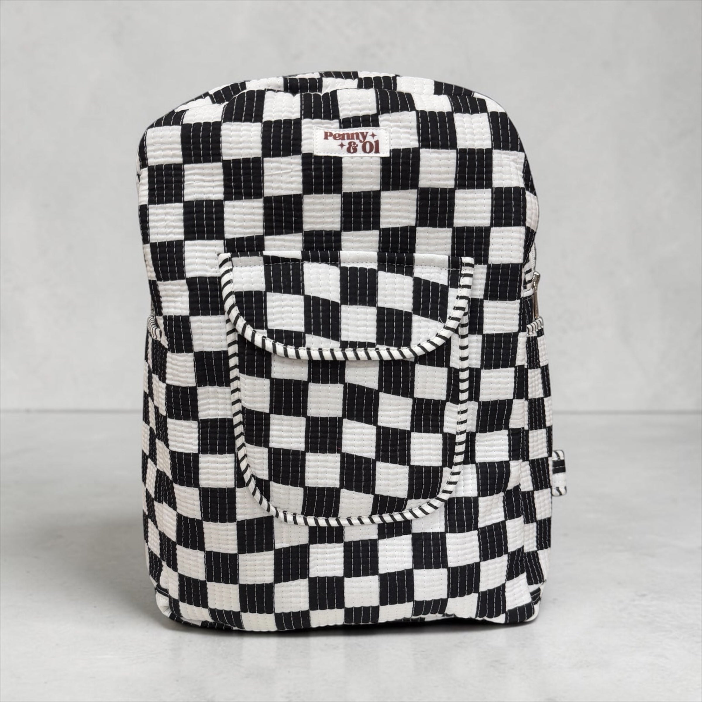 Black & White Checkerboard Backpack, handmade cotton tote bags.