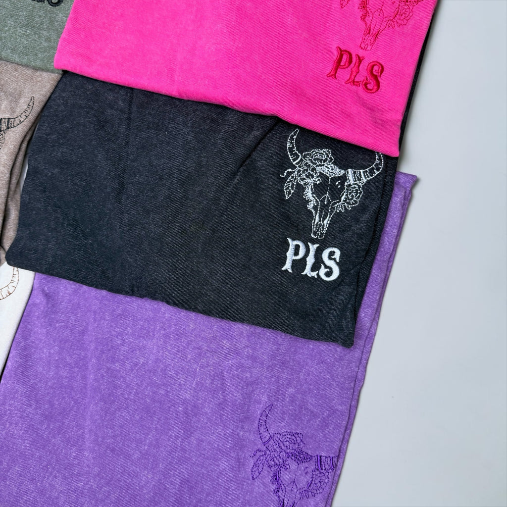 PLS Western Skull Acid Wash T-shirt. 100% cotton.