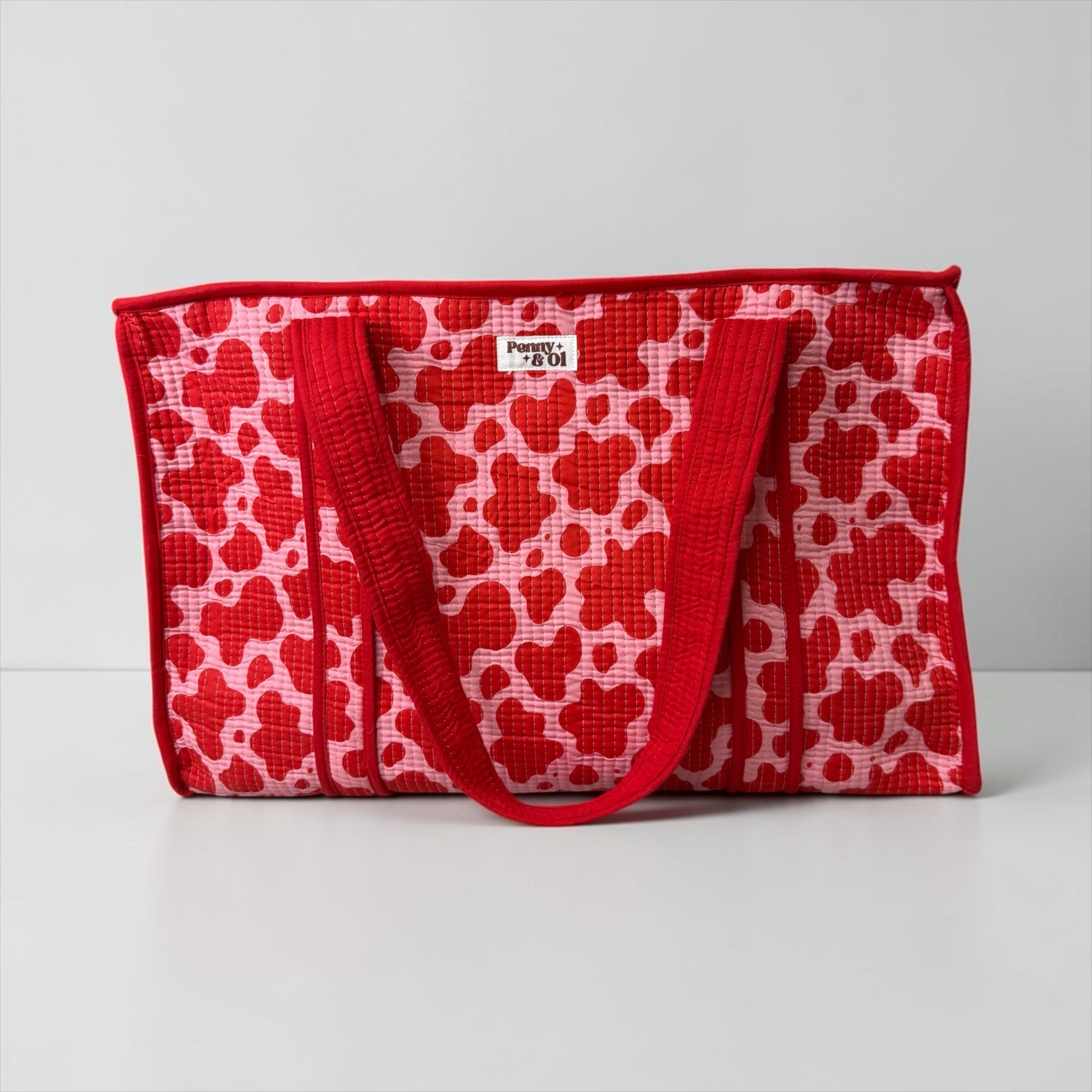 Pink & Red Cow Print LARGE Cotton Tote Bag