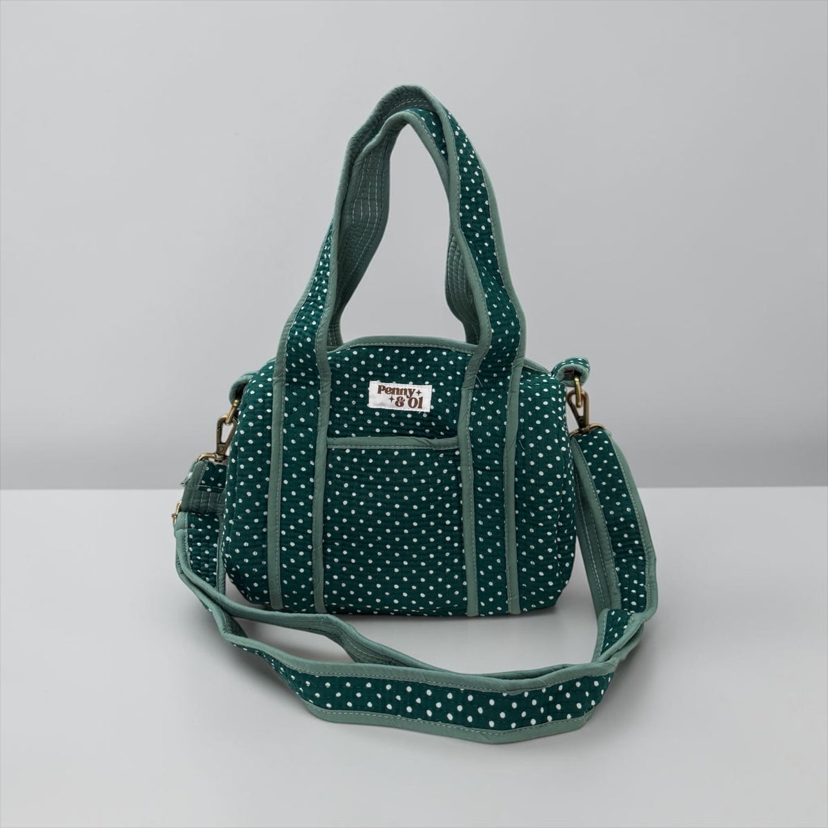 Emerald Green Polka Dot Mini Duffle Tote Bags - Penny & Ol