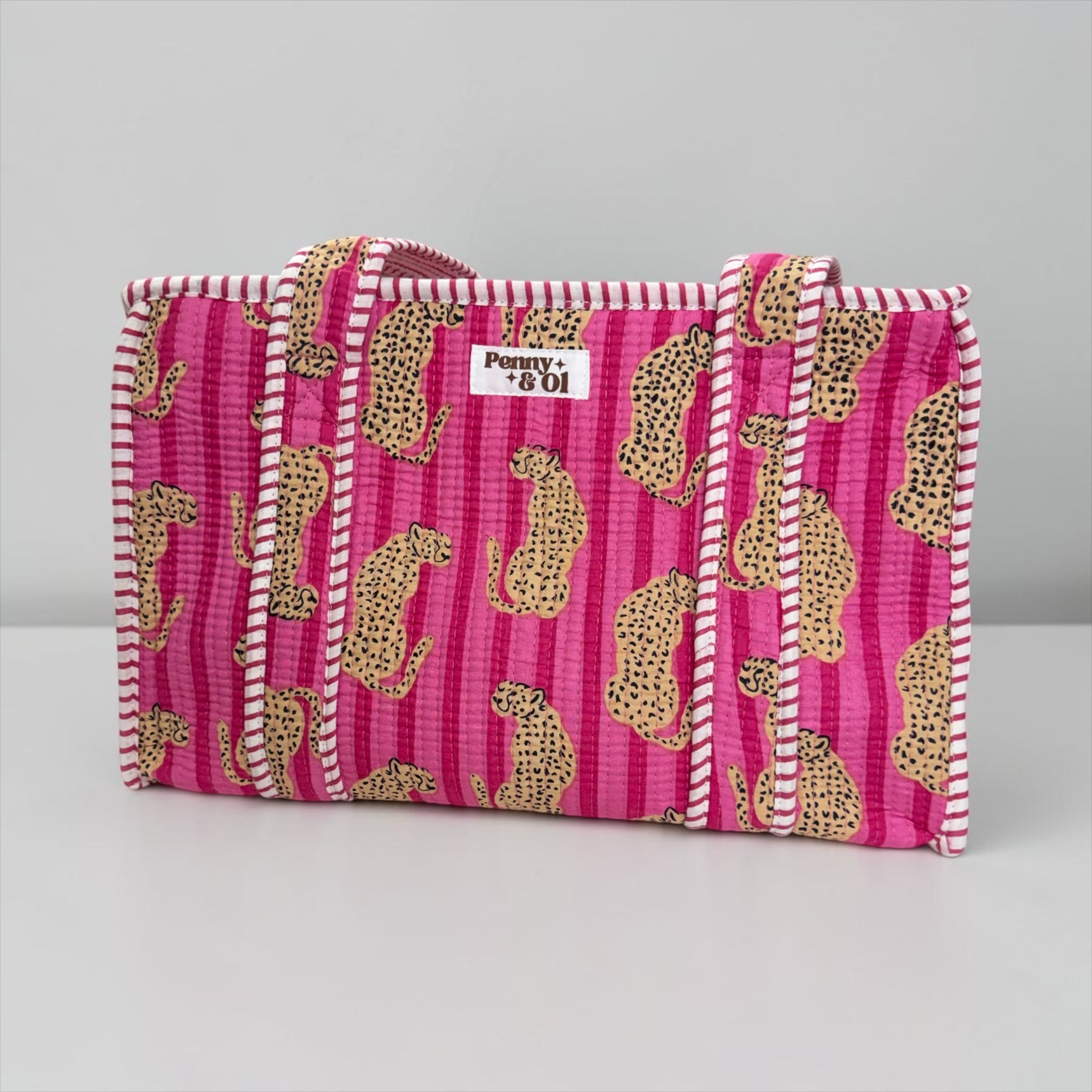Pink Stripe Leopard MEDIUM Cotton tote bag