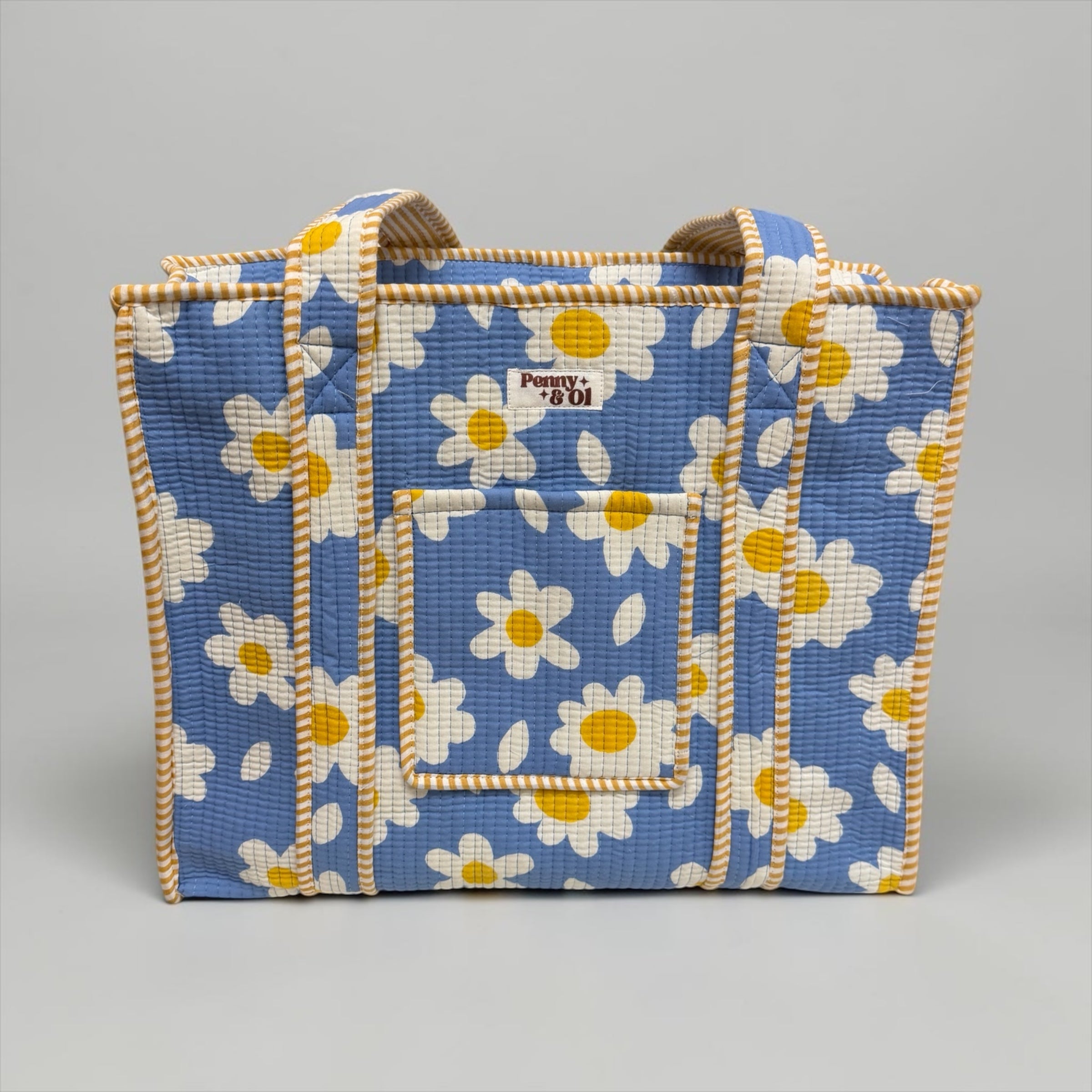Daisy Travel Tote, Handmade Cotton Tote Bag