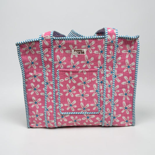 Daisy Dream Travel Tote, Handmade Cotton Tote Bag