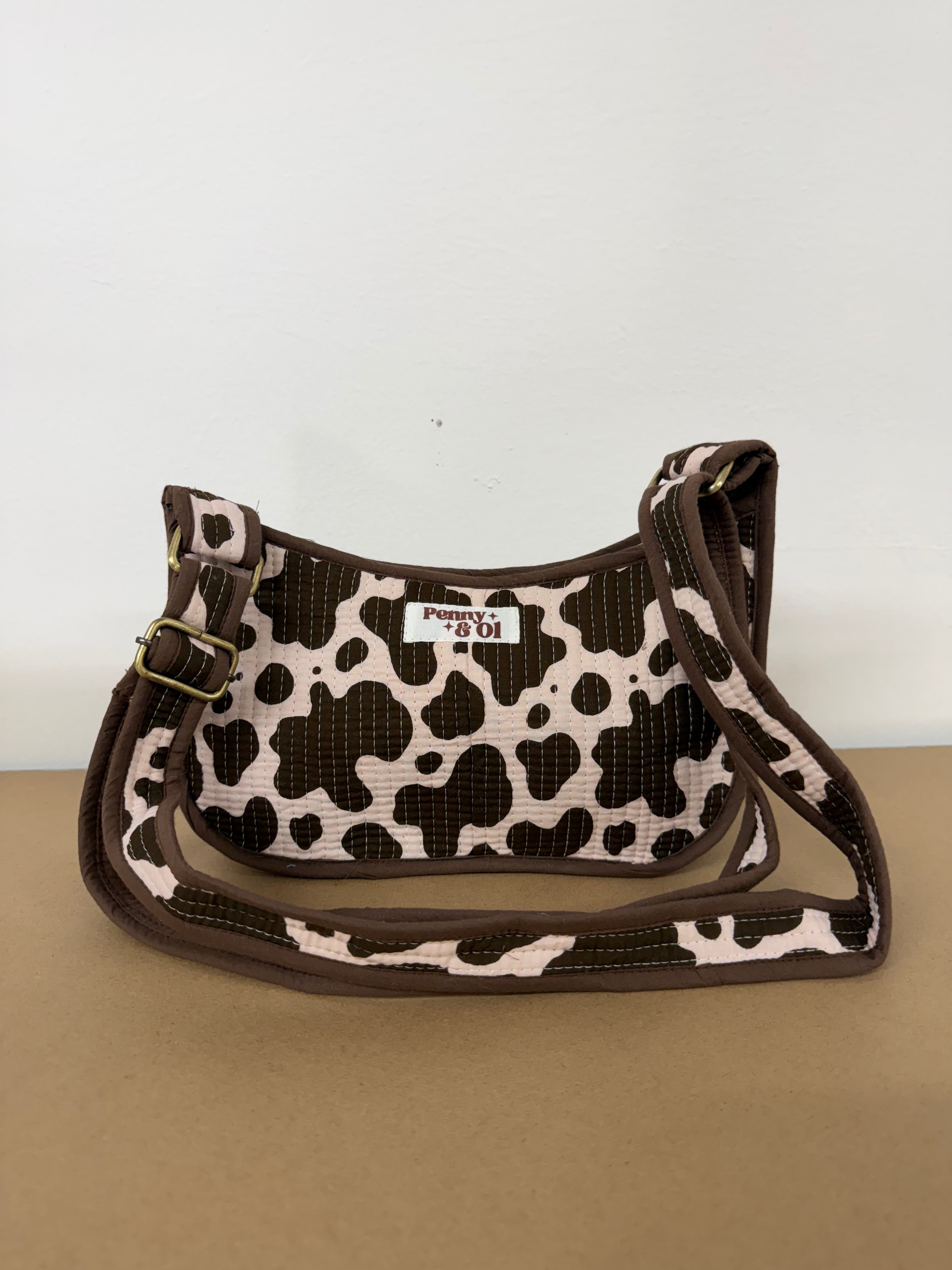 Cow print Mini Shoulder Bag, Handmade Cotton Tote Bags