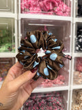 Brown & Blue Polka Dot MIDI Satin Hair Scrunchie