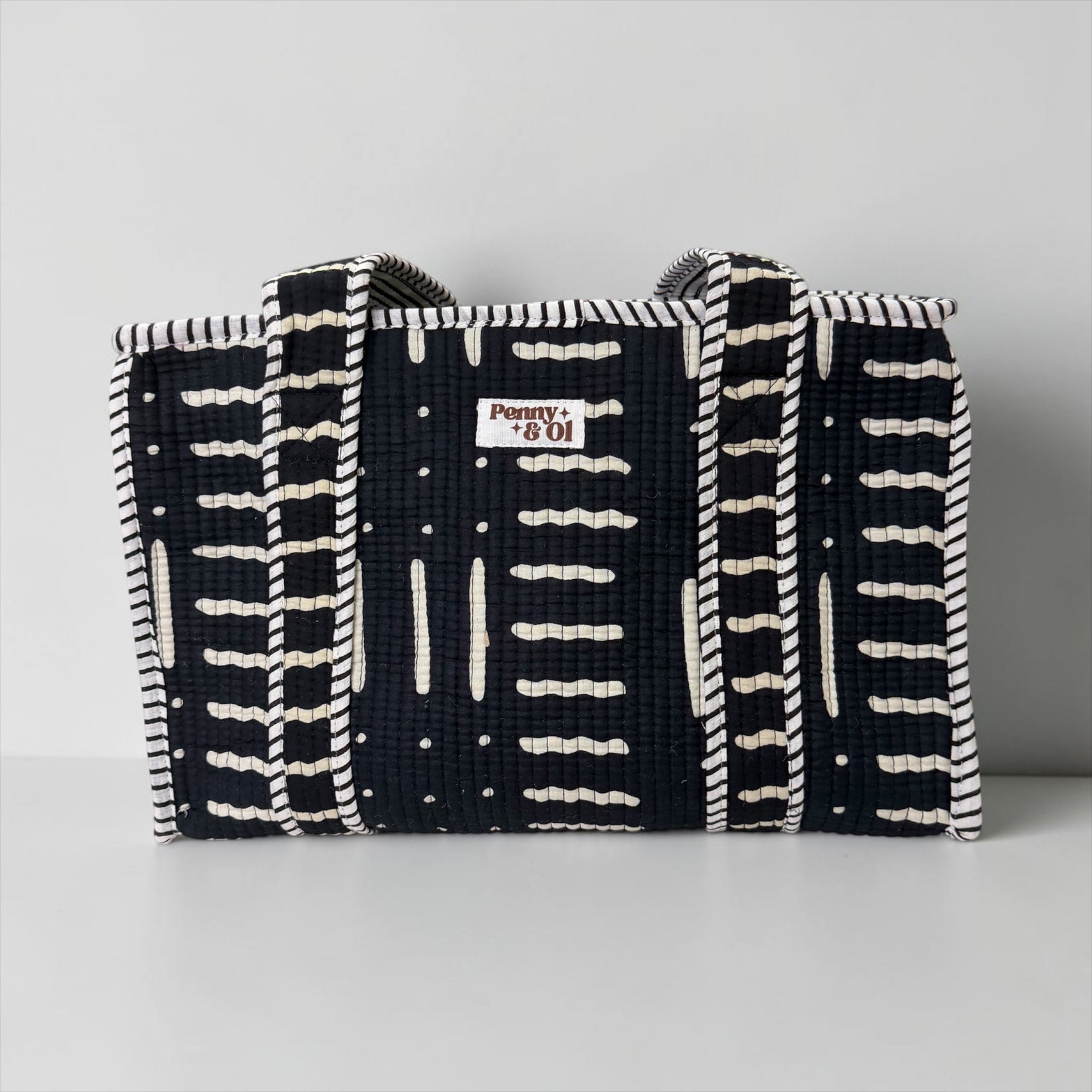 Monochrome Medium Tote Bag, 100% cotton handmade tote.
