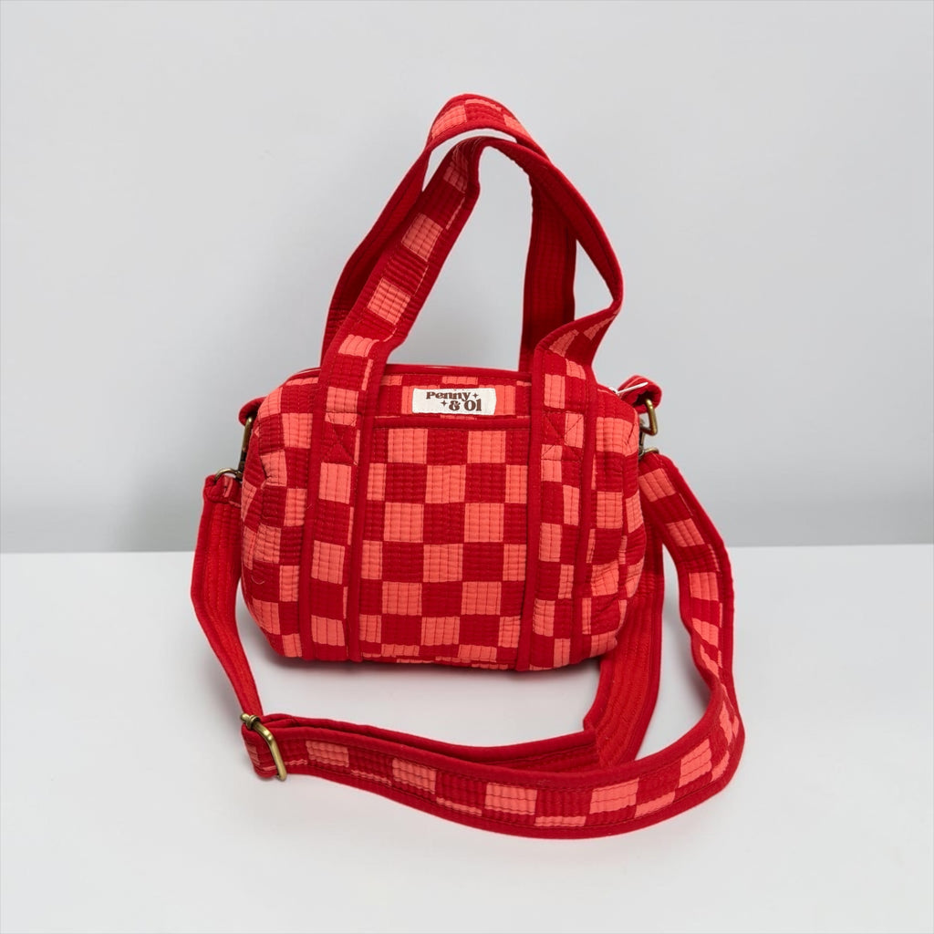 Pink & Red Checkerboard MINI DUFFLE Tote Bags - Penny & Ol