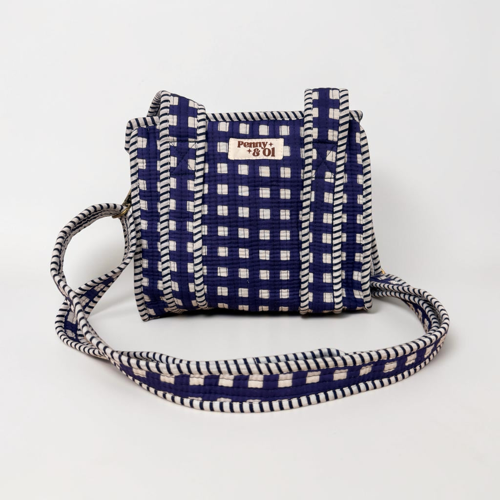 Navy Gingham Mini Tote Bag - Penny & Ol.