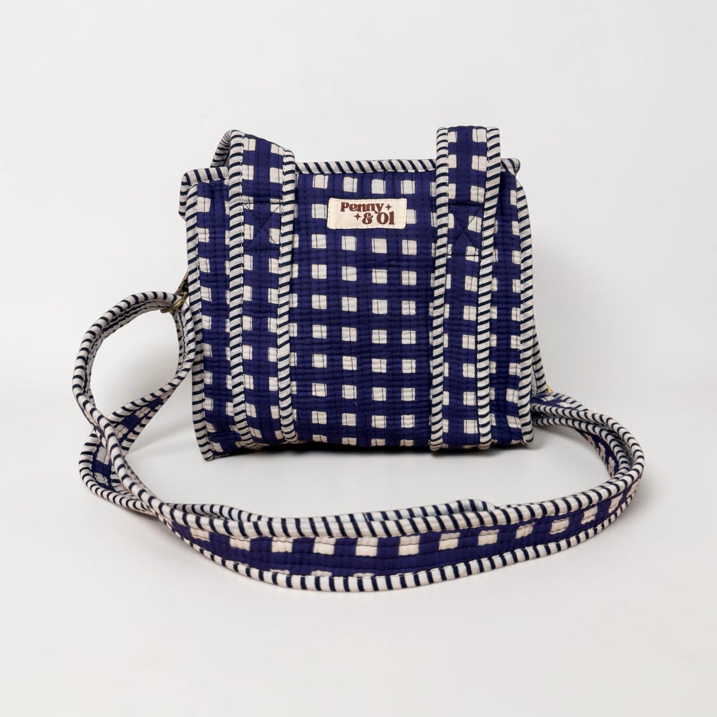 Navy Gingham Mini Tote Bag - Penny & Ol.