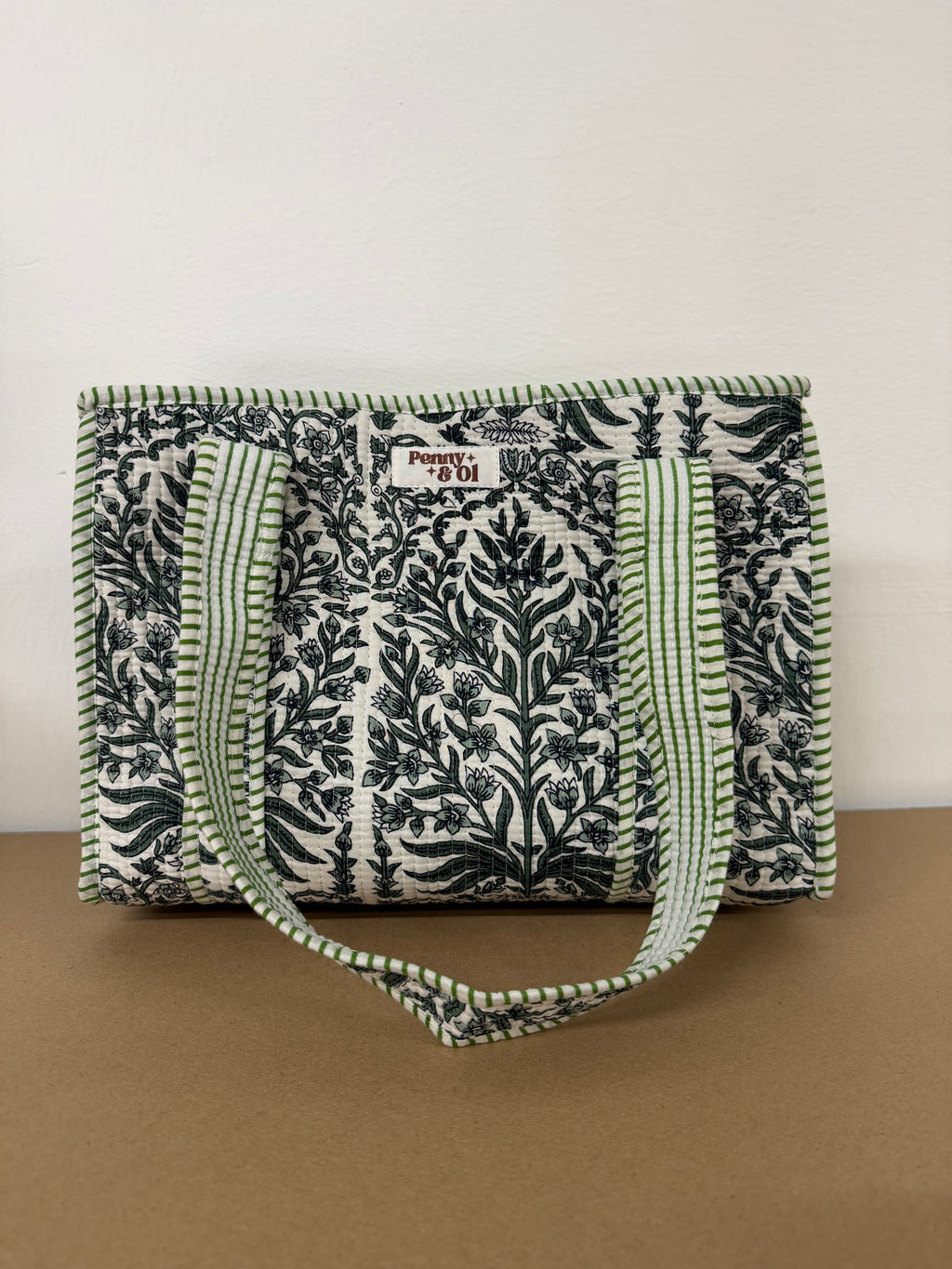 Olive Bloom Medium Cotton, handmade tote bag
