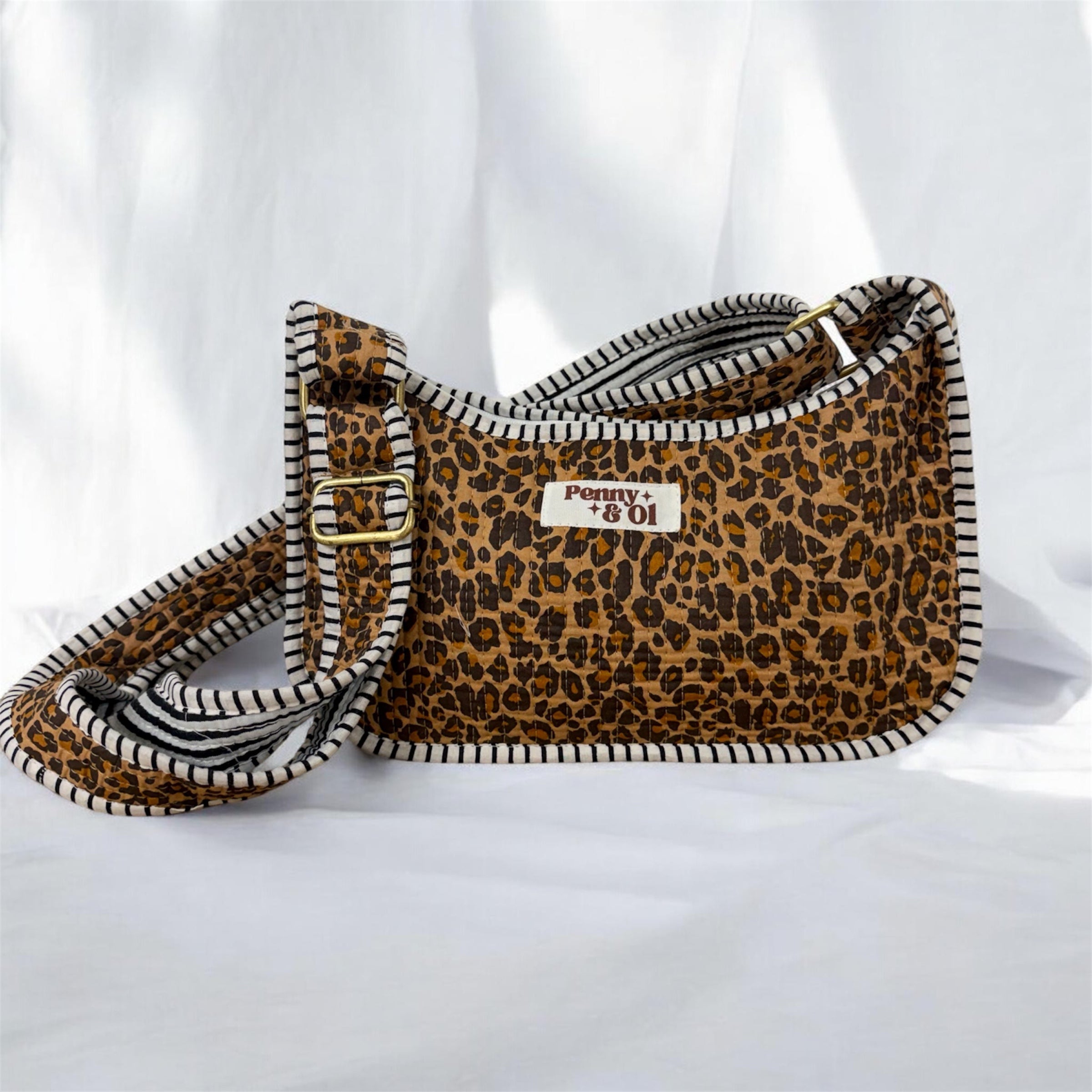Dark Leopard Mini Shoulder Bag, Handmade Cotton Tote Bags