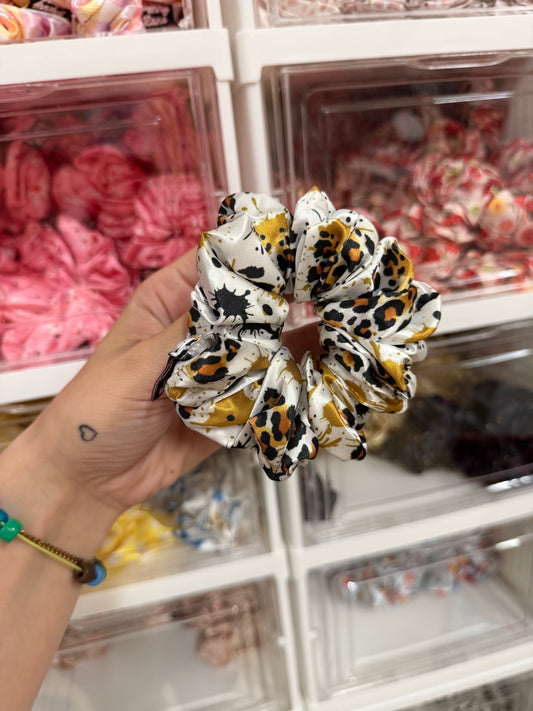 Leopard splat MIDI Satin Hair Scrunchie