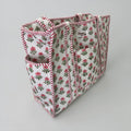 Baby Pink Floral Travel Tote, Handmade Cotton Tote Bag