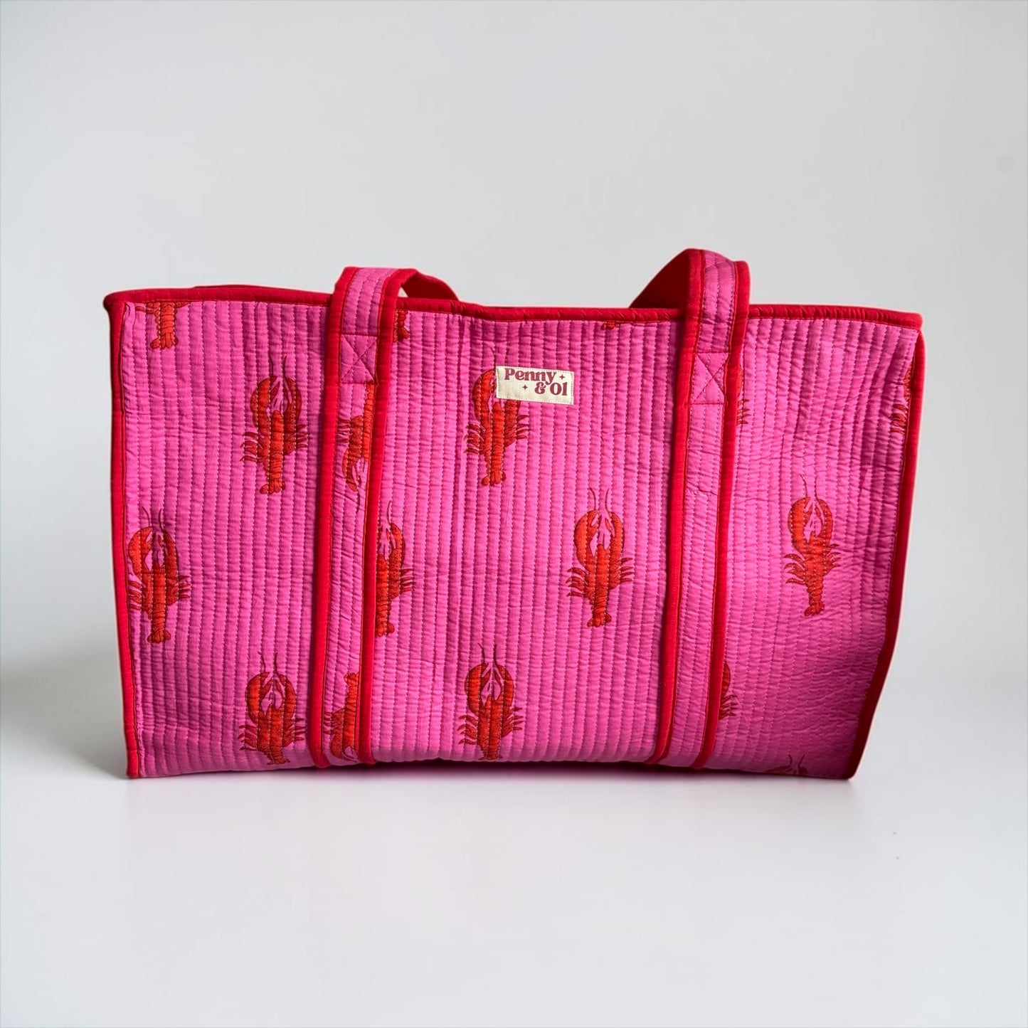 Pink & Red Lobster LARGE Cotton Tote Bag