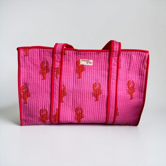 Pink & Red Lobster LARGE Cotton Tote Bag