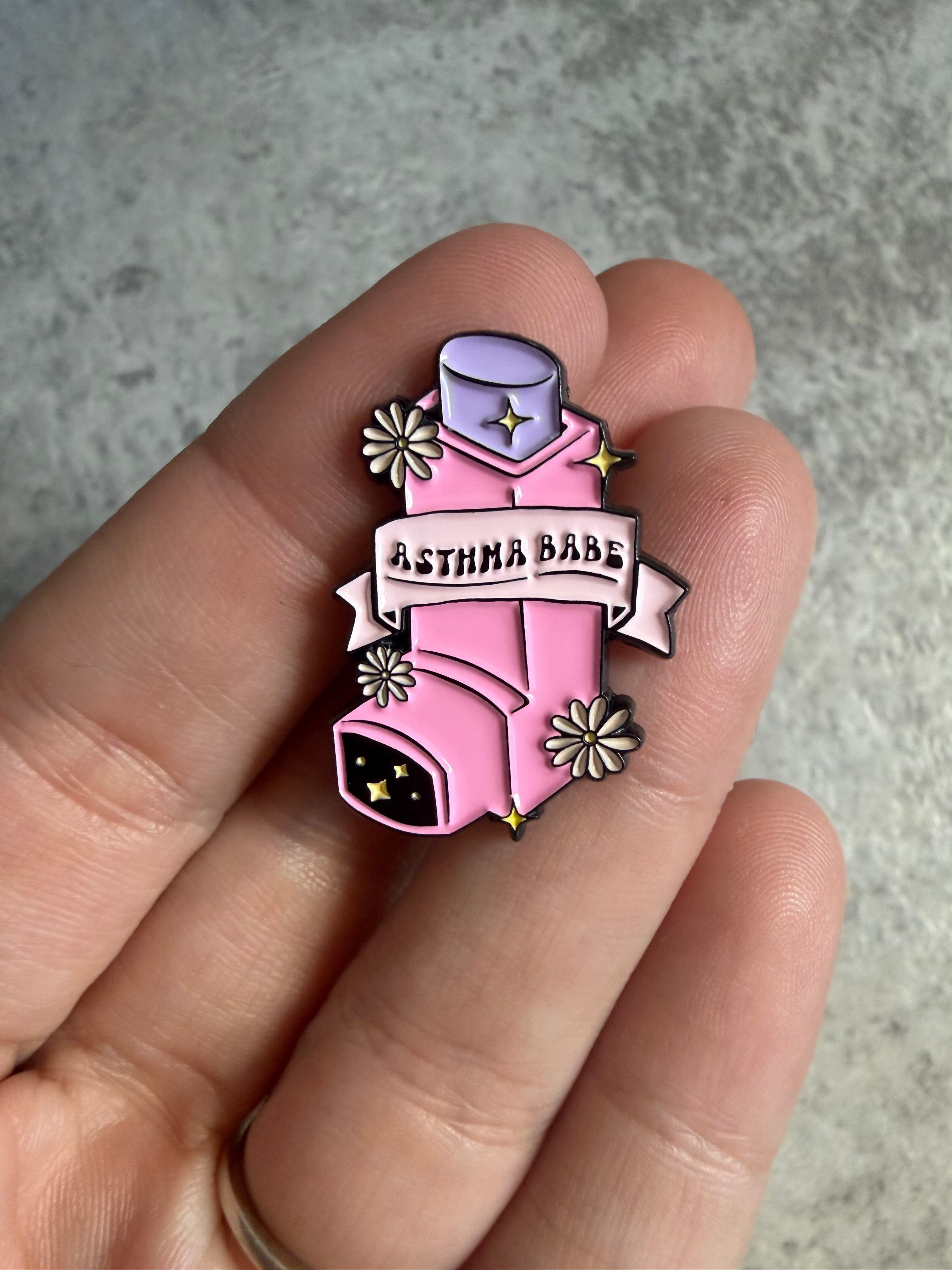 Asthma babe pink inhaler Pin Badge
