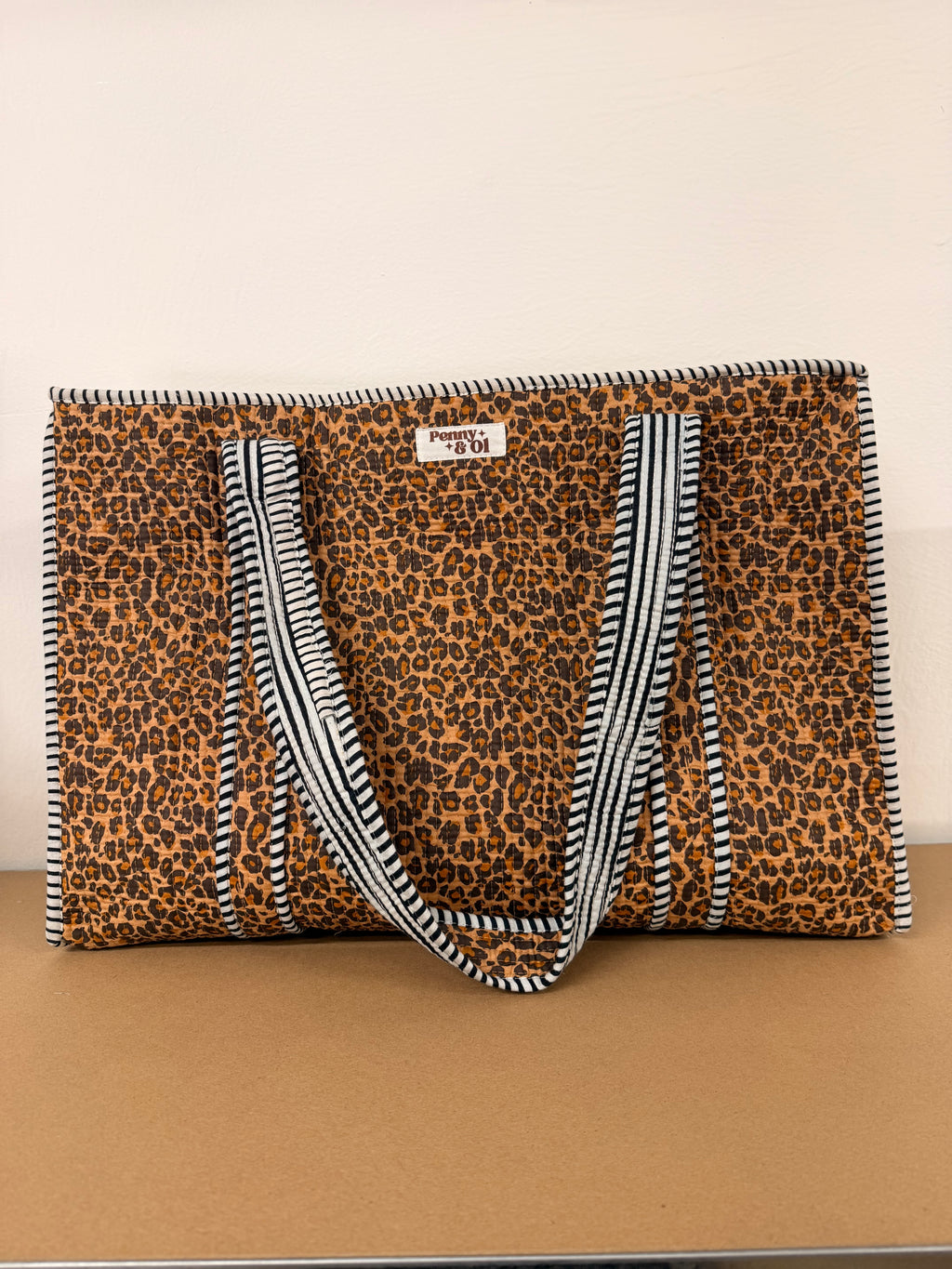 Dark Leopard Print Large Cotton Tote Bag, handmade tote bags