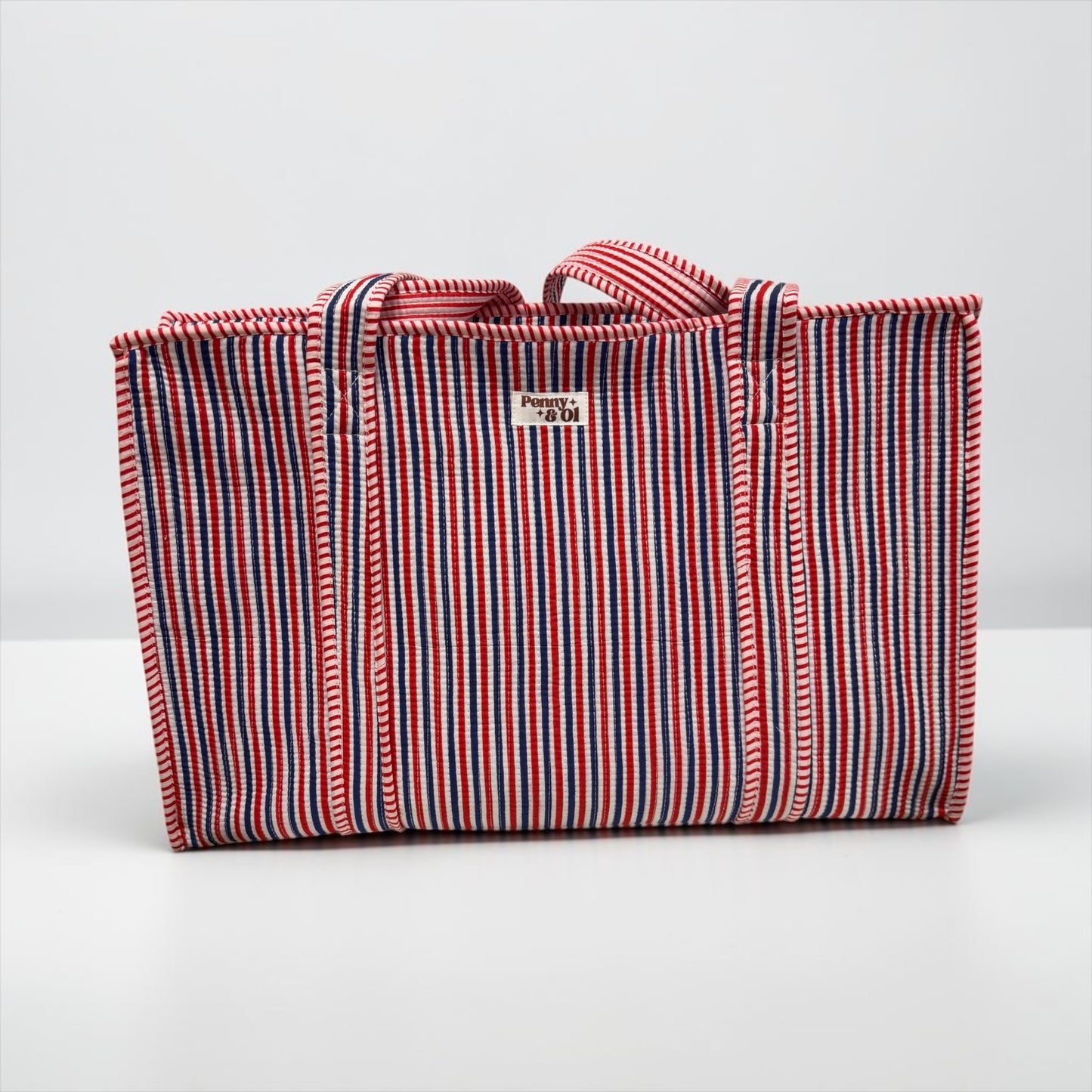 Red Blue Stripes LARGE Cotton Tote Bag