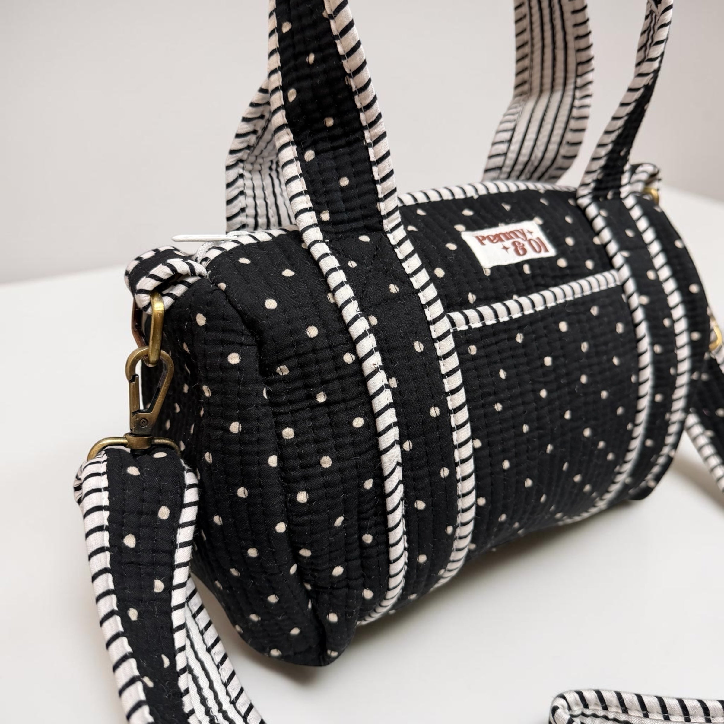 Black polka dot Mini Duffle Tote Bags - Penny & Ol