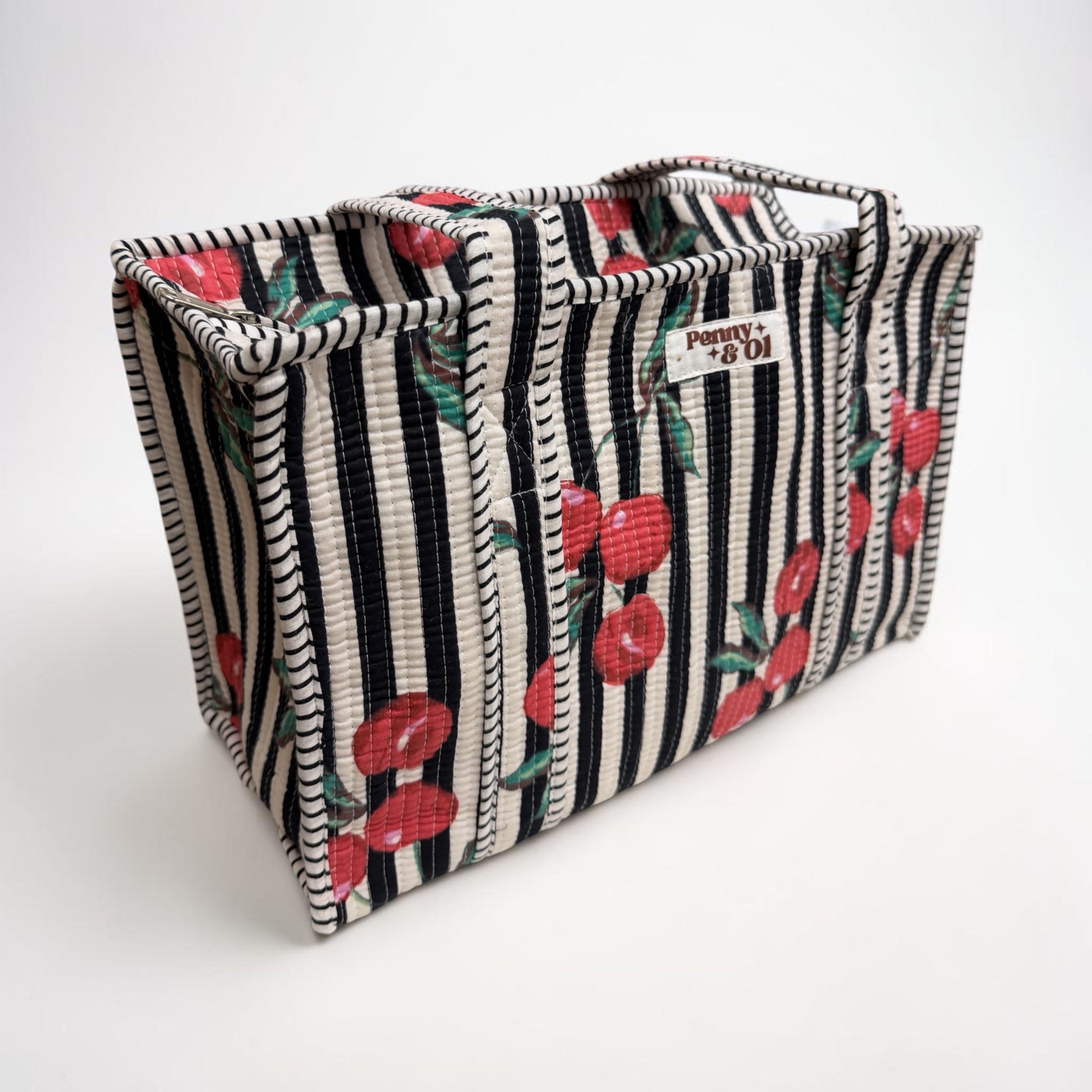 Black stripe cherry MEDIUM Cotton tote bag