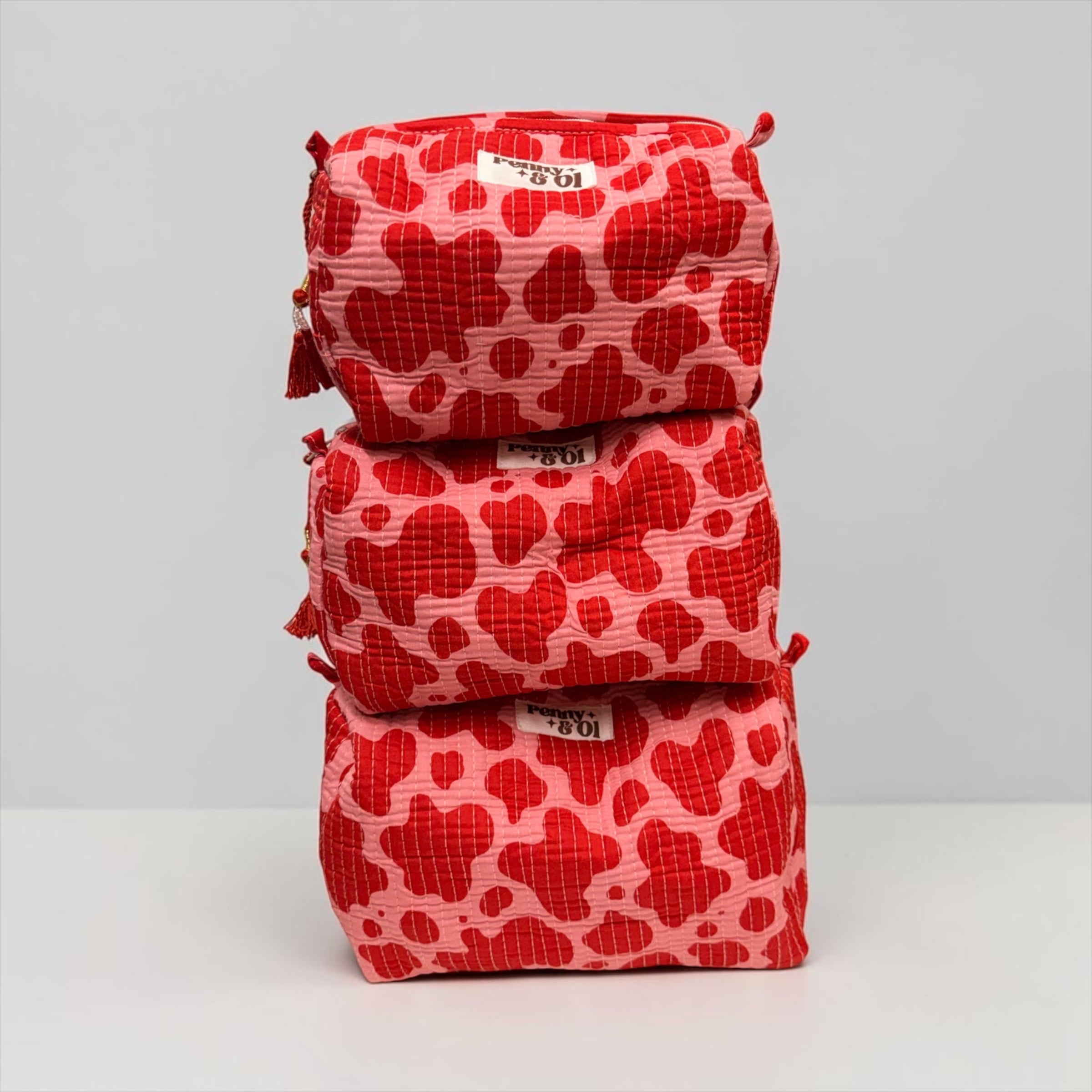 Pink & Red Cow Print waterproof zip pouches