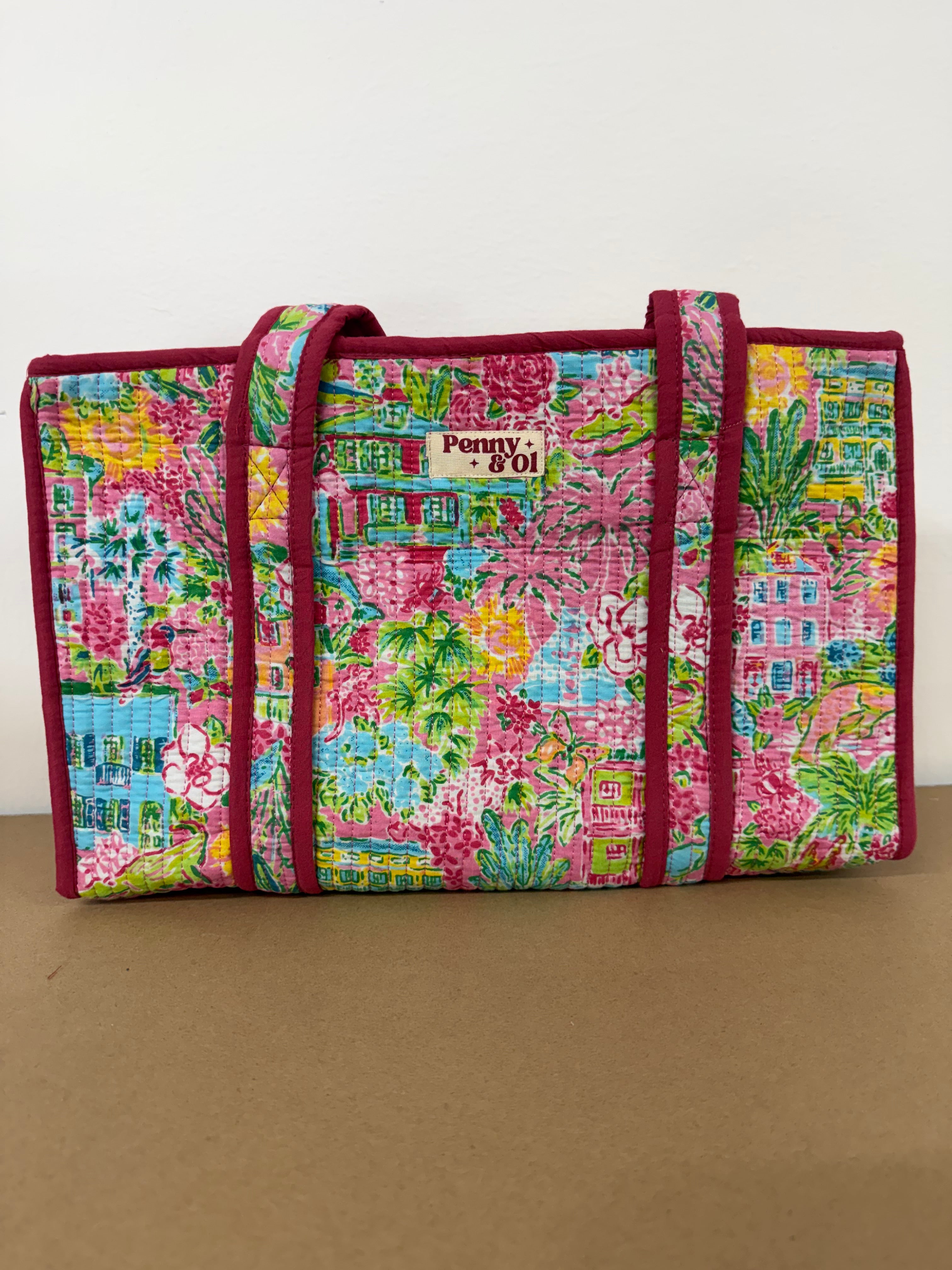 Summer Village Medium Cotton, handmade tote bag