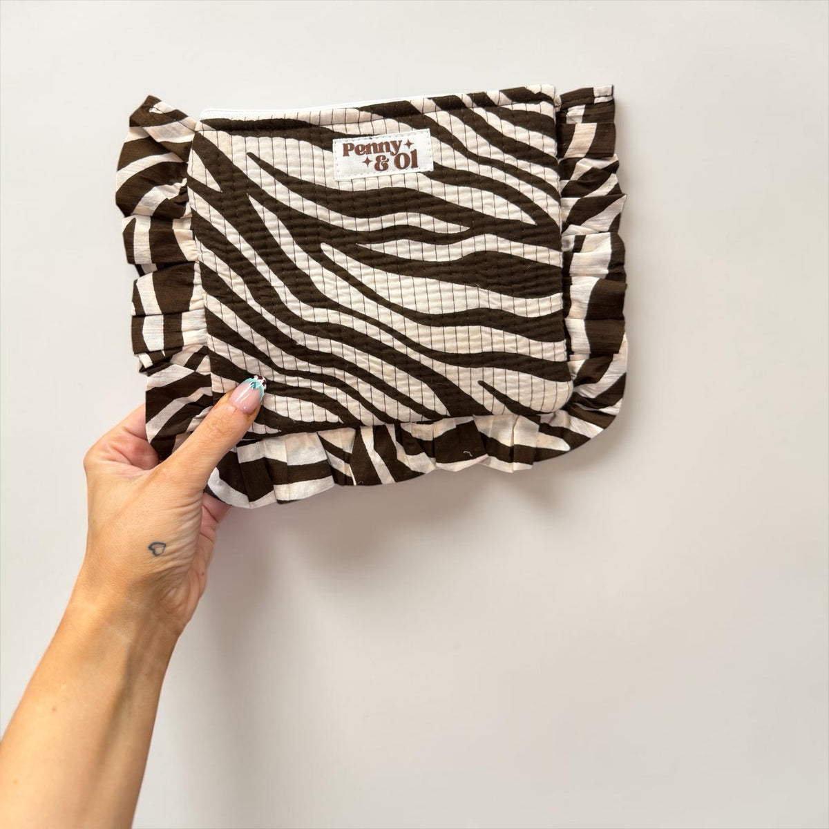 Brown Zebra Ruffle Pouch