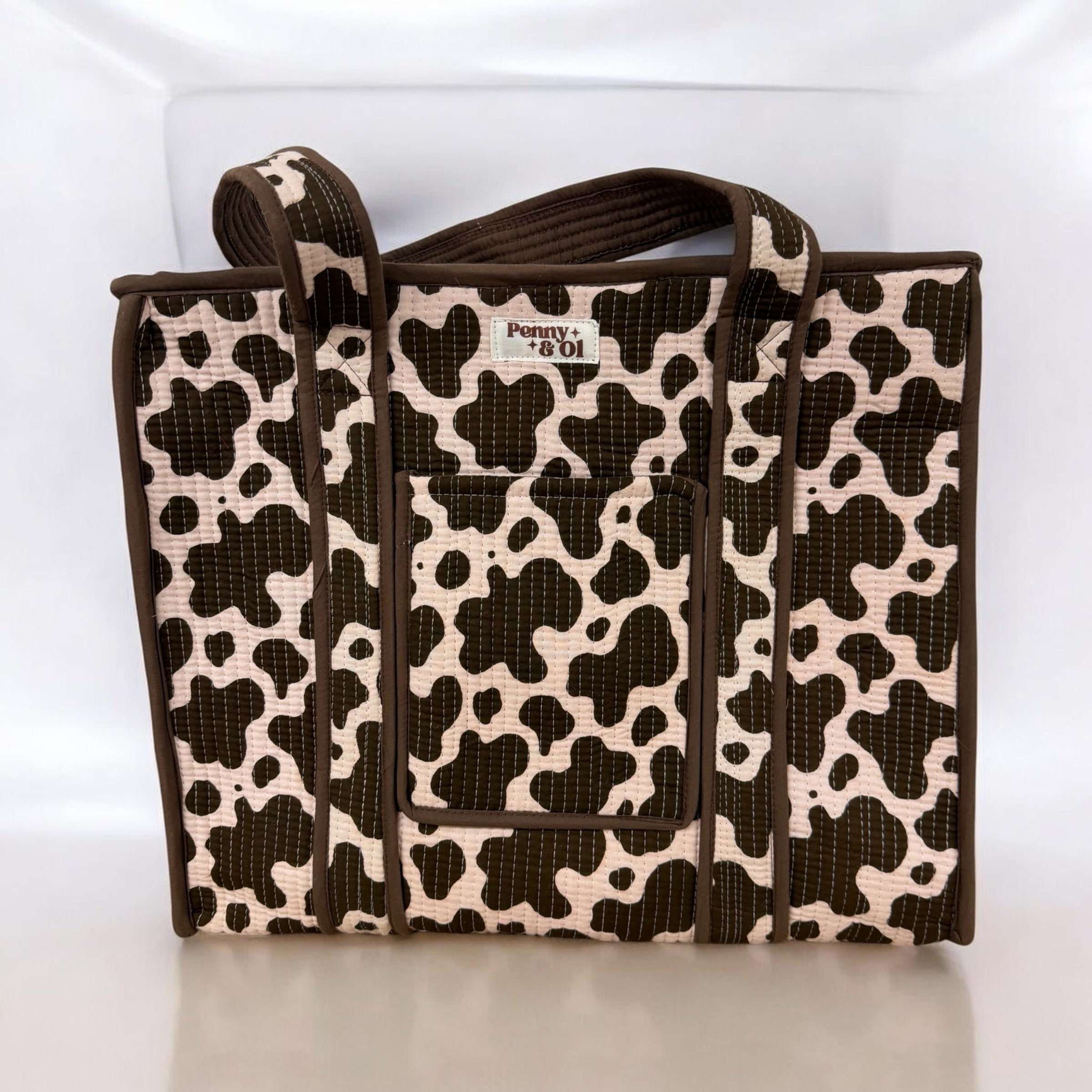 Cow Print Travel Tote, Handmade Cotton Tote Bag