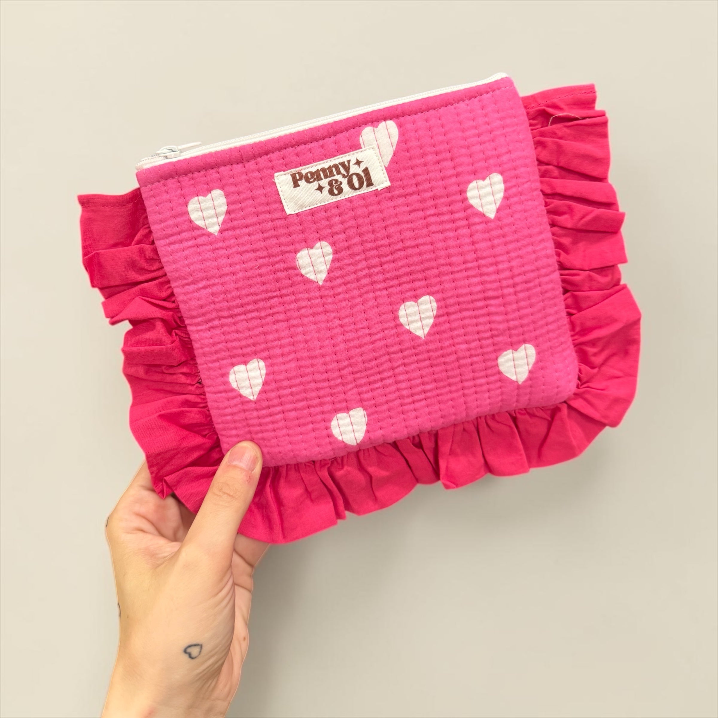 Pink Hearts Ruffle Pouch
