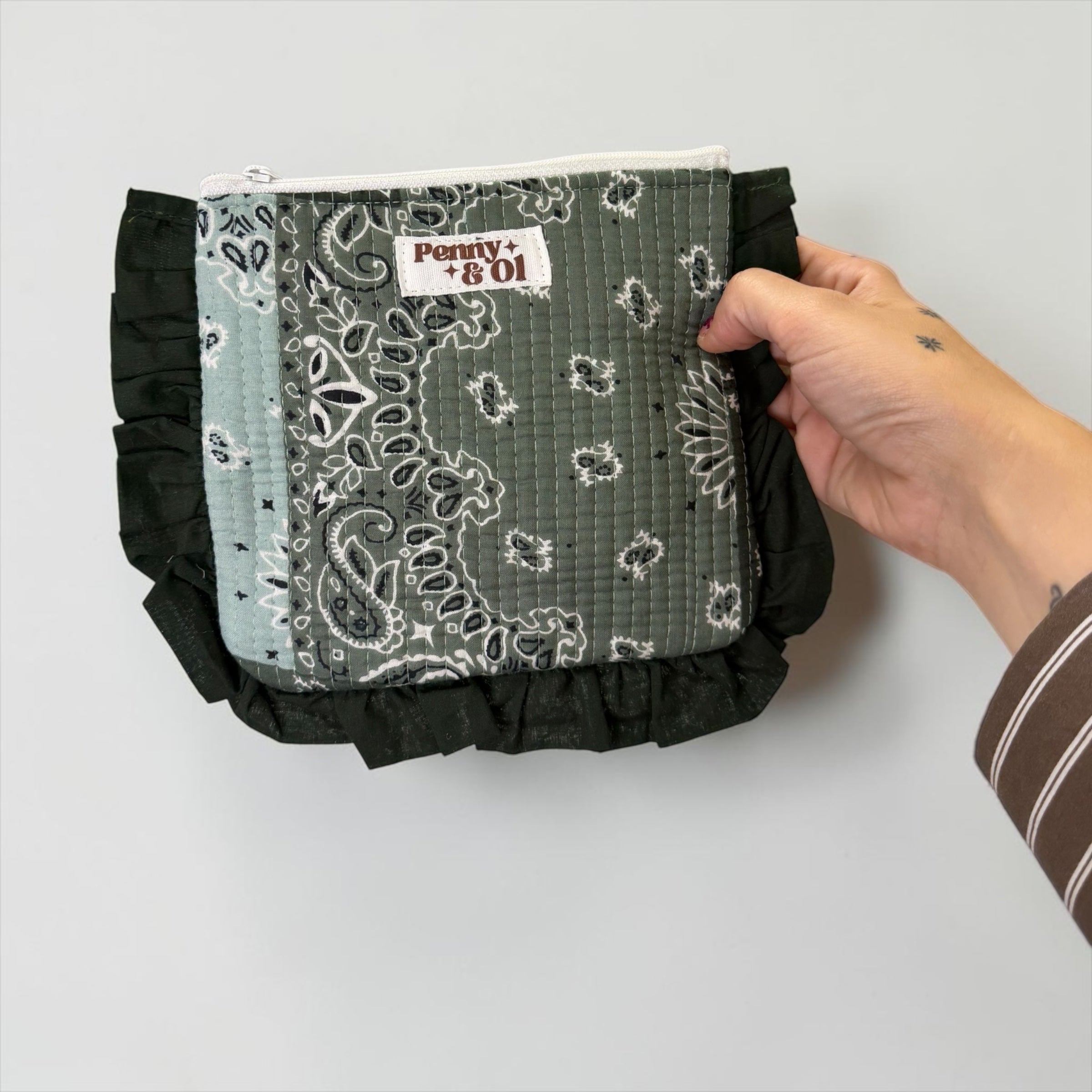 Khaki Paisley Bandana Ruffle Pouch