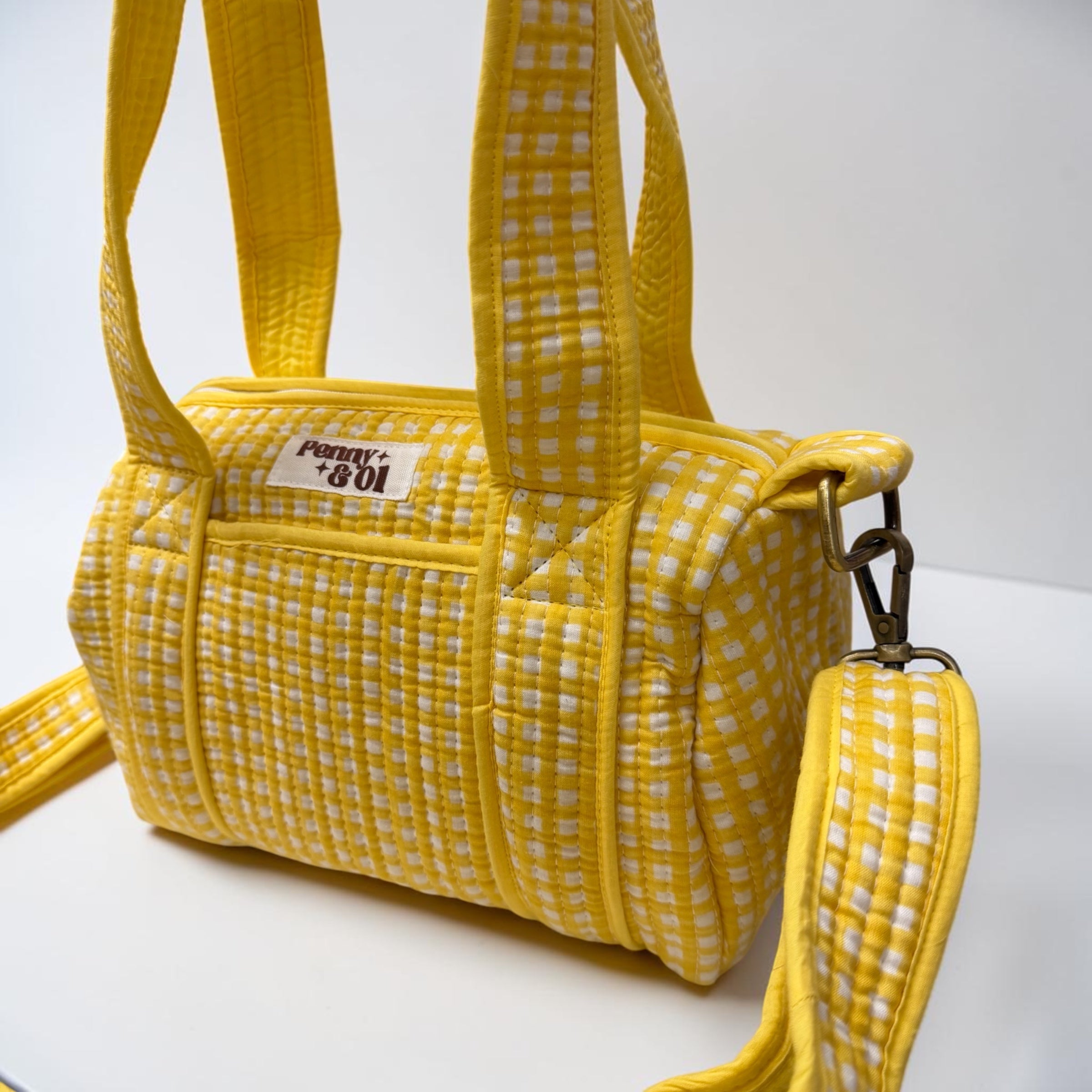 Yellow gingham Mini Duffle Tote Bags - Penny & Ol