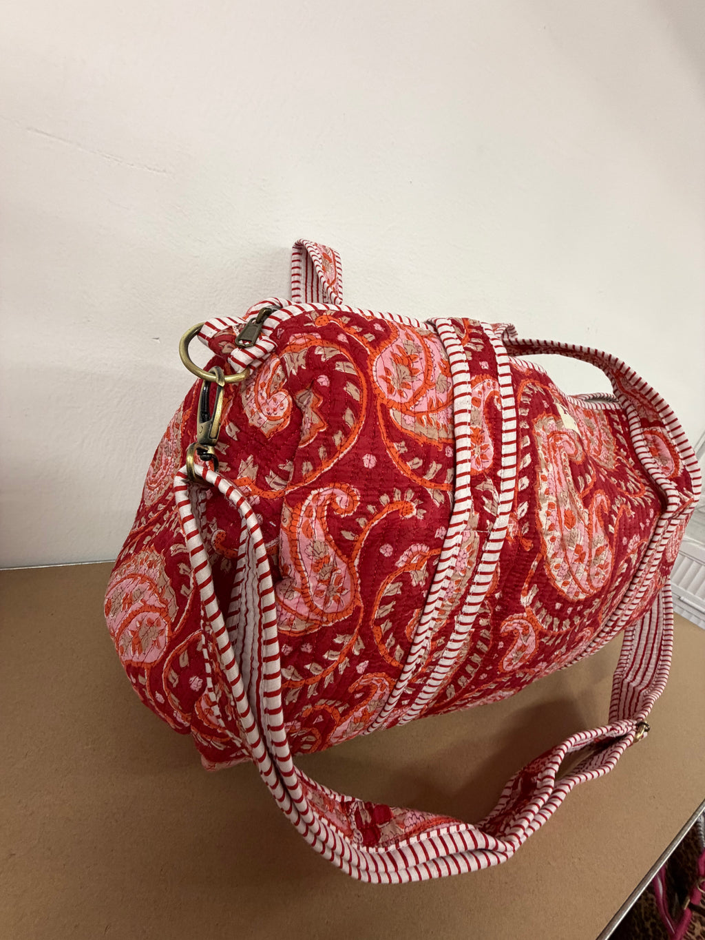 Red Paisley Large Duffle Tote Bags - Penny & Ol