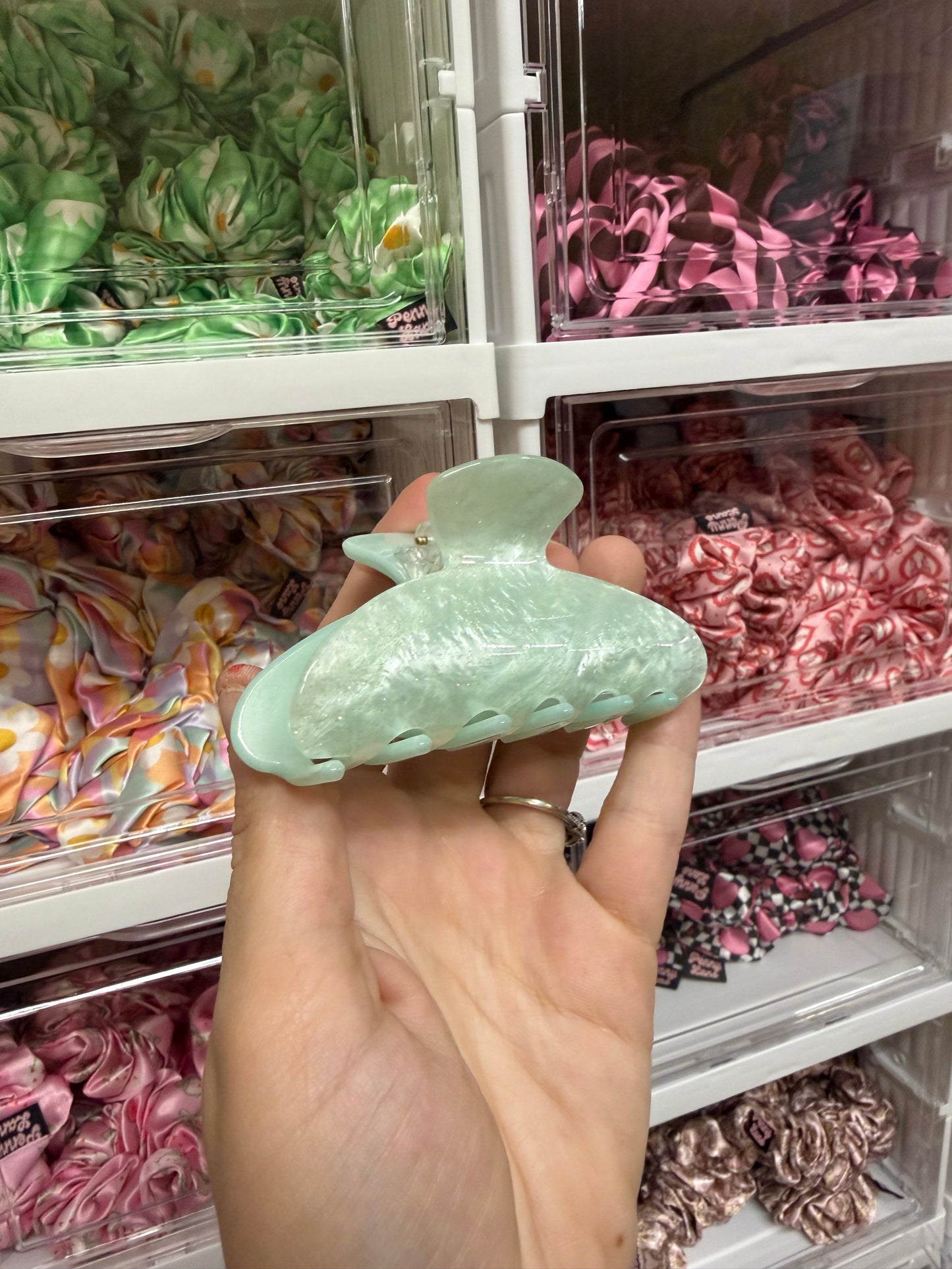 Mint Sparkle Marble Claw Clip