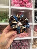 Denim & Brown Cow Patchwork MIDI Satin Hair Scrunchie