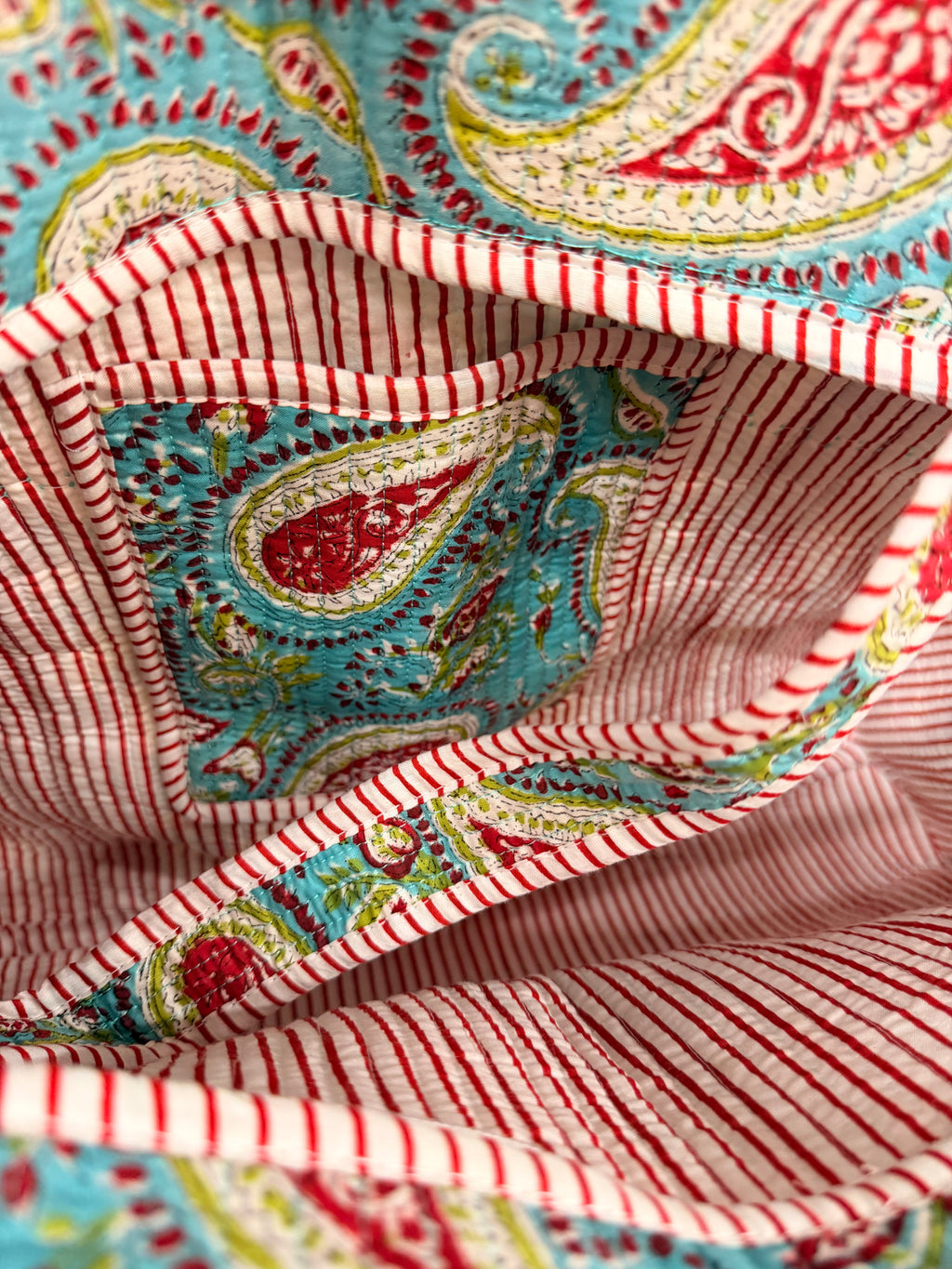 Turquoise Paisley Medium Cotton, handmade tote bag