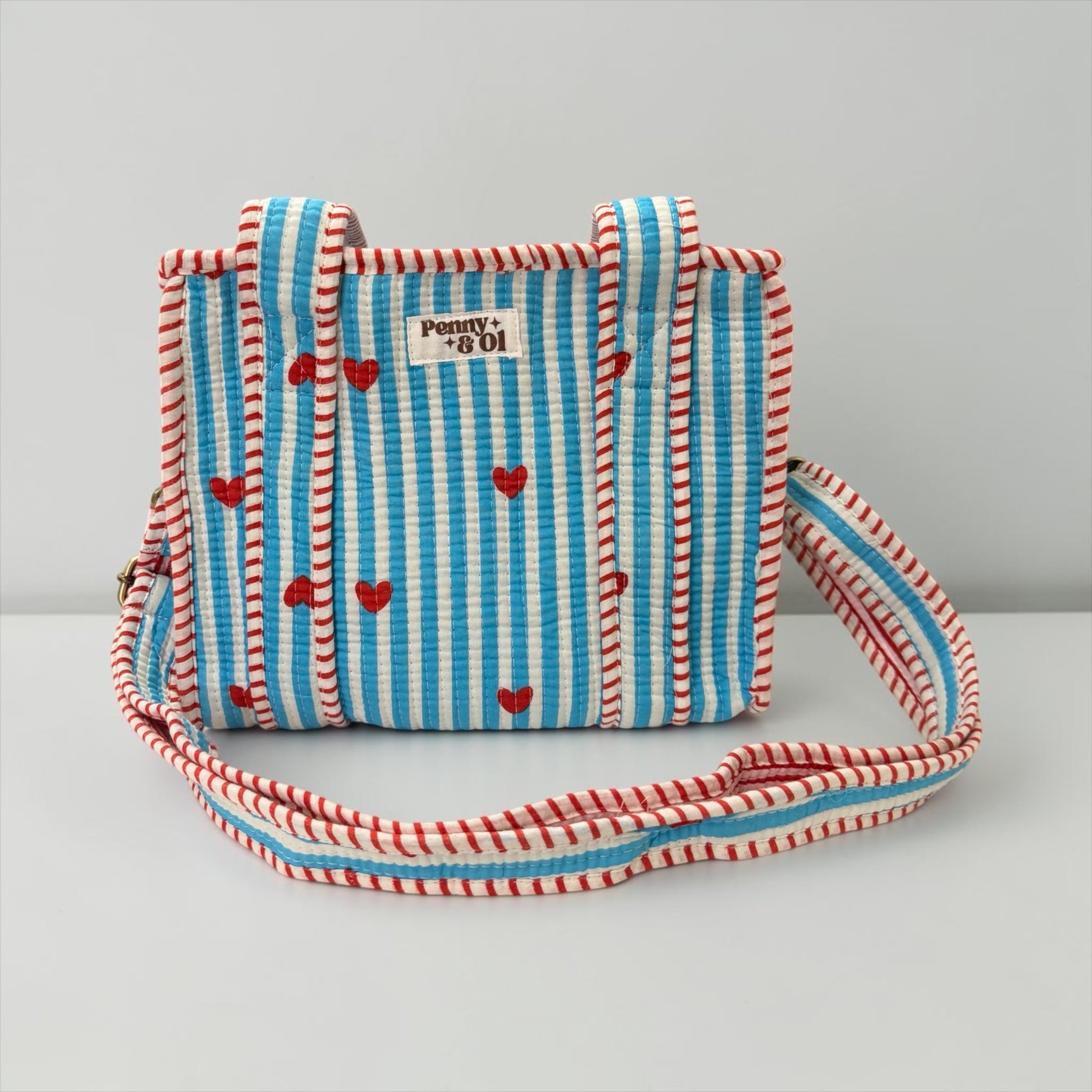 Blue stripe hearts MINI Tote Bag - Penny & Ol
