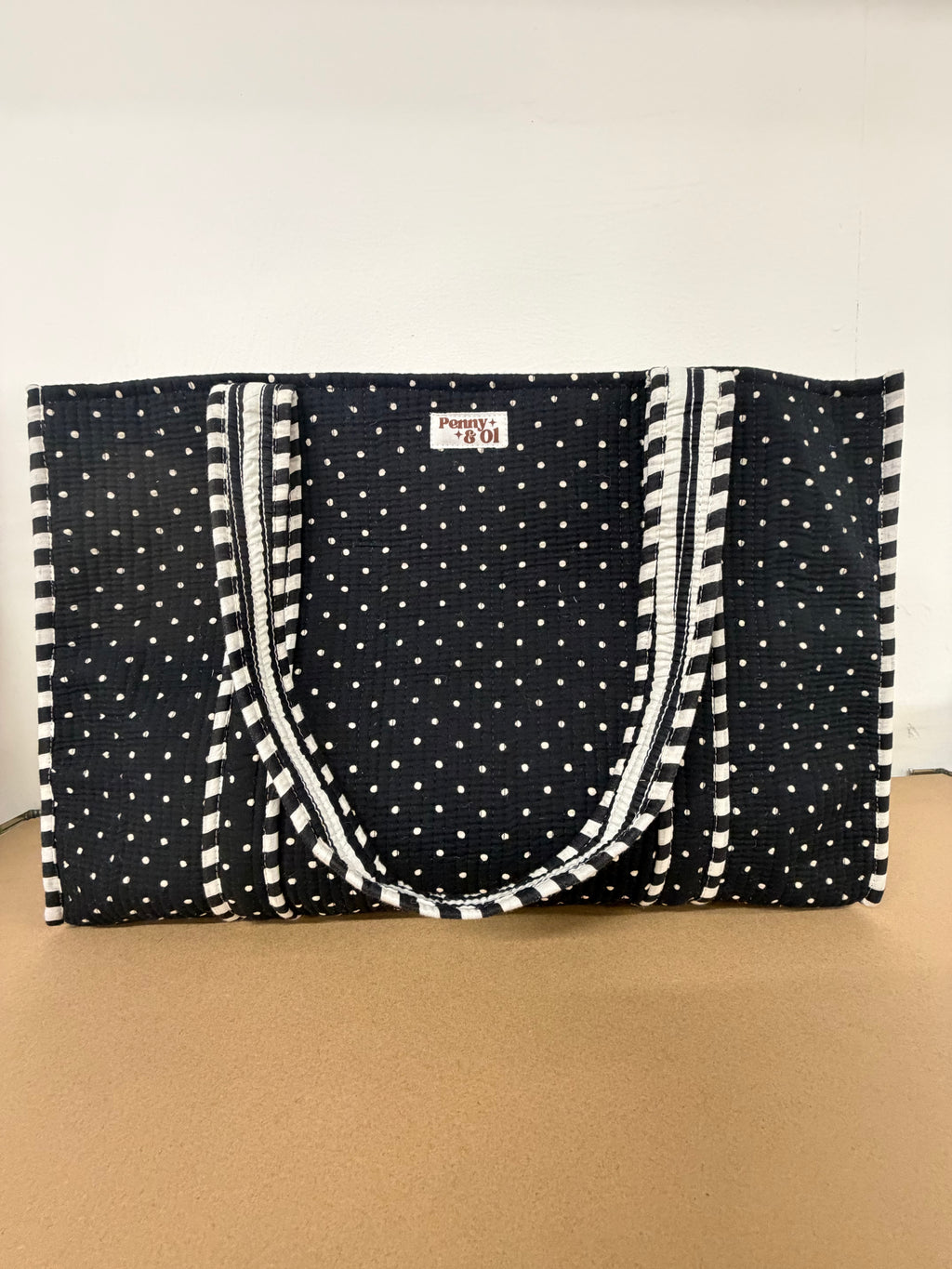 Black polka dot REVERSIBLE Large Cotton Tote Bag, handmade tote bags