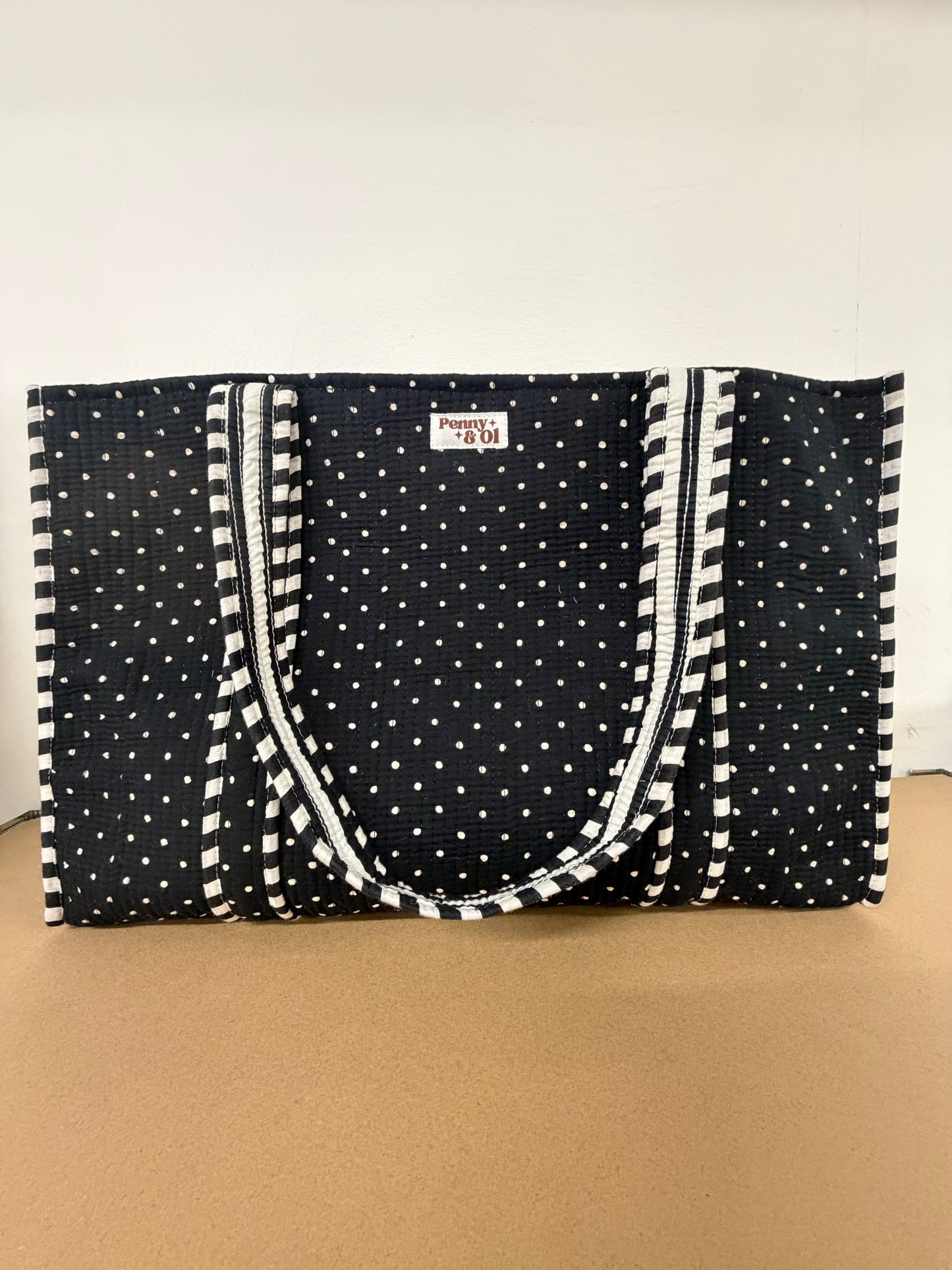 Black polka dot REVERSIBLE Large Cotton Tote Bag, handmade tote bags