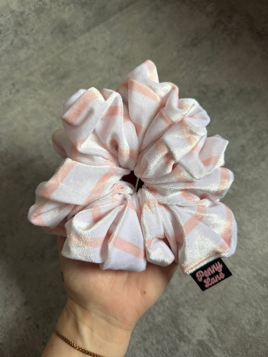 Peach Stripes Velvet XL Hair Scrunchie