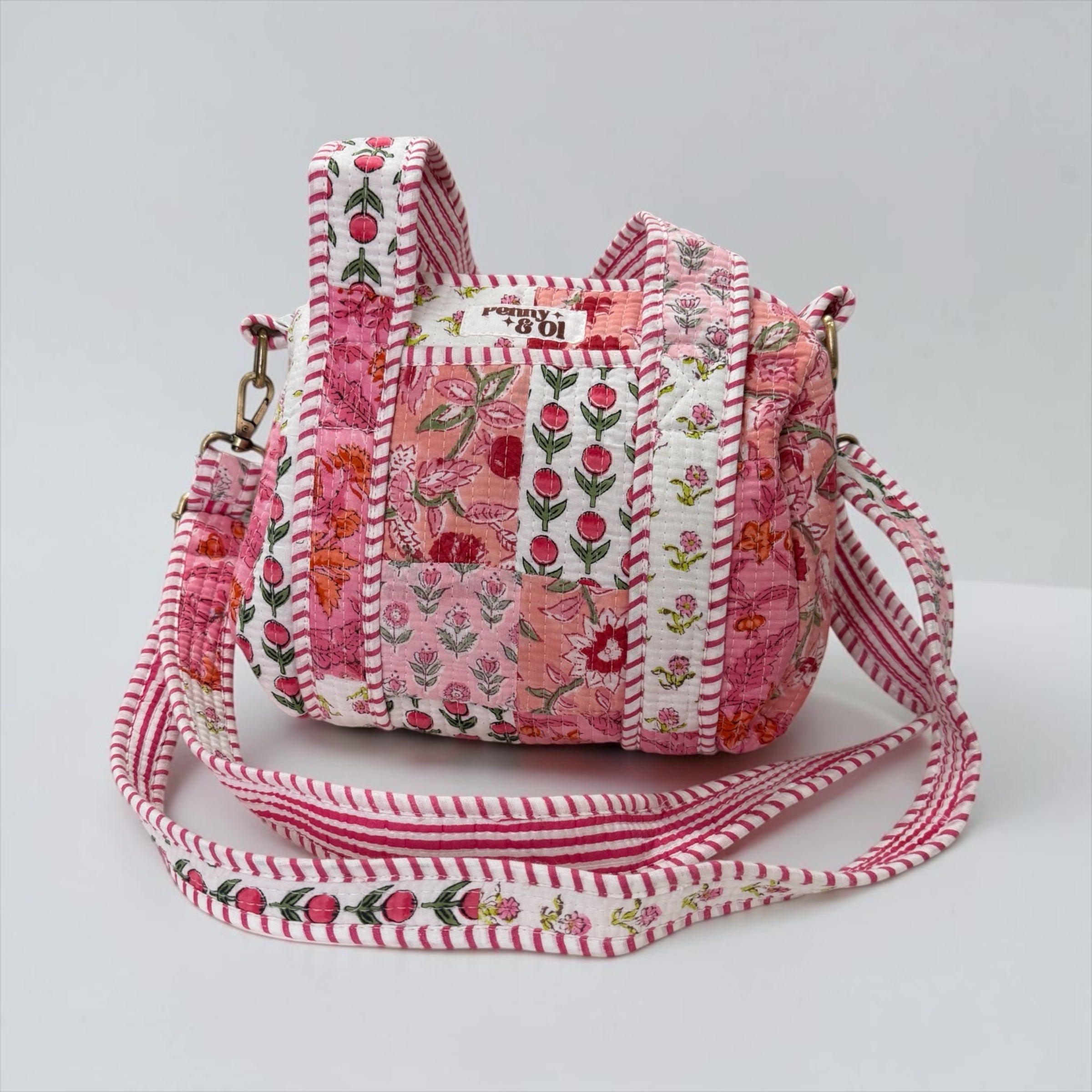 Baby Pink Patchwork Mini Duffle Tote Bags - Penny & Ol