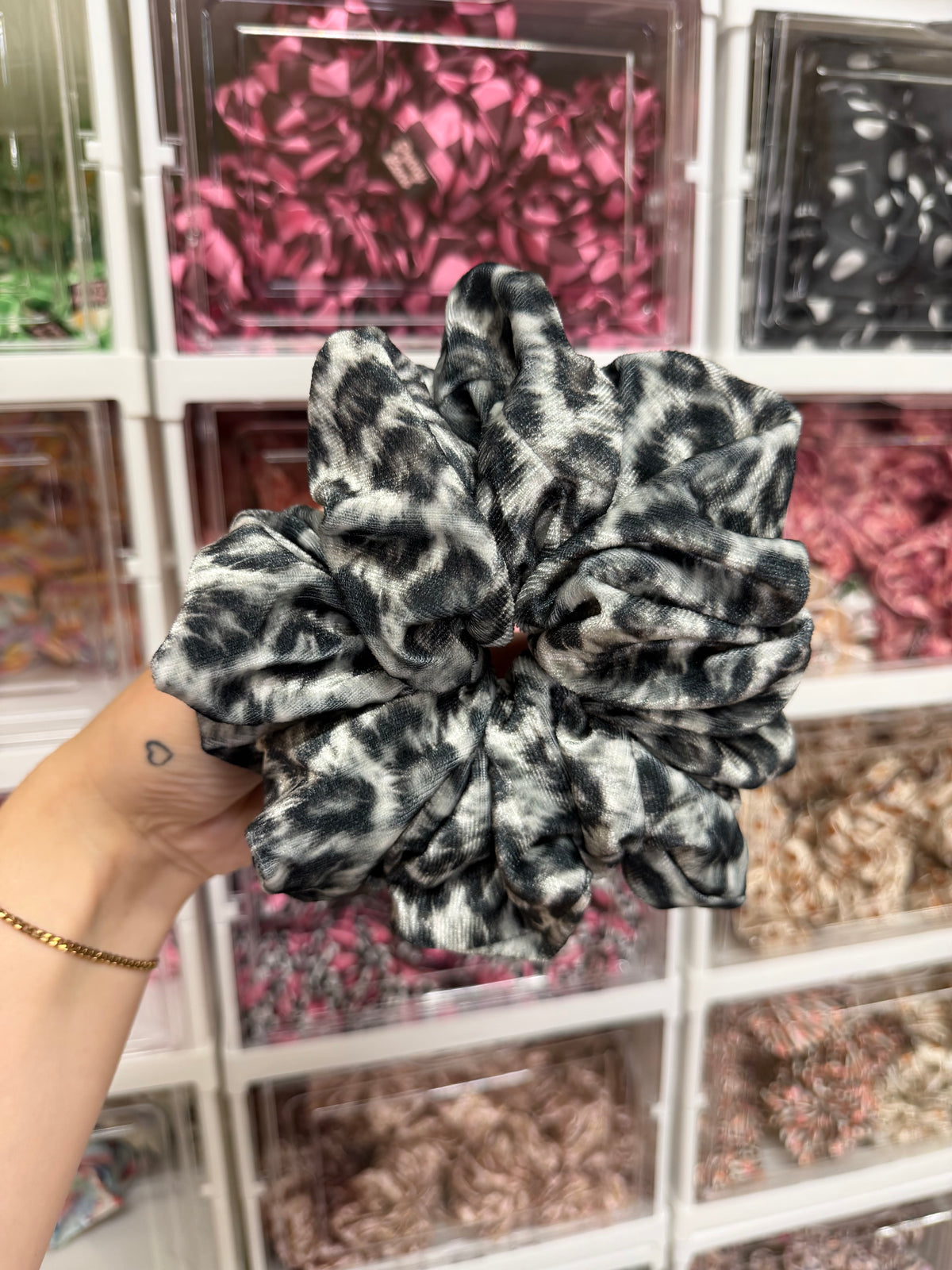 Snow Leopard Print Velvet XL Hair Scrunchie