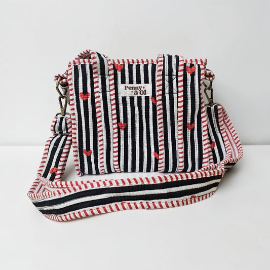 Black Striped Hearts Mini Tote Bag - Penny & Ol.
