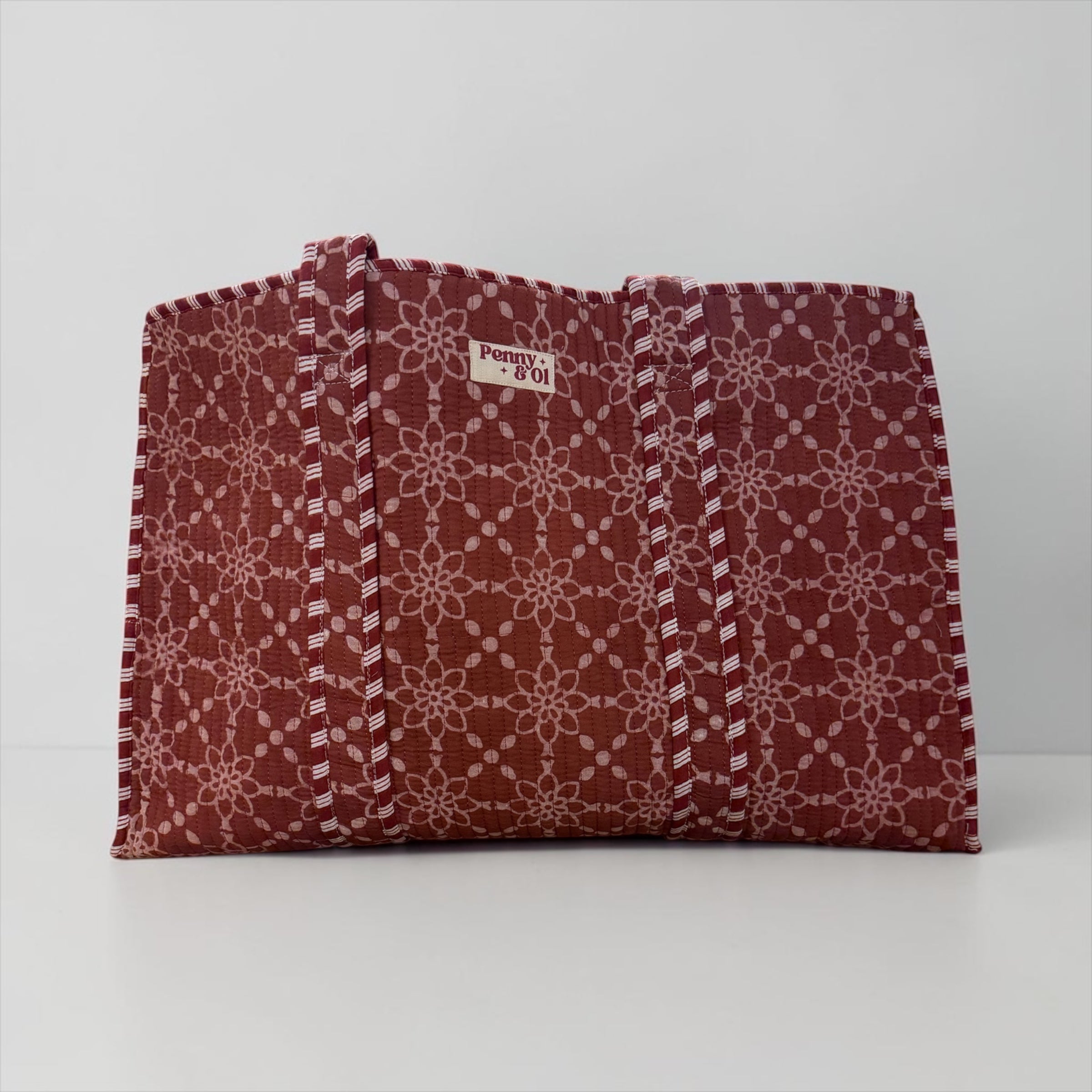 Terracotta Floral Large Cotton Tote Bag, handmade tote bags