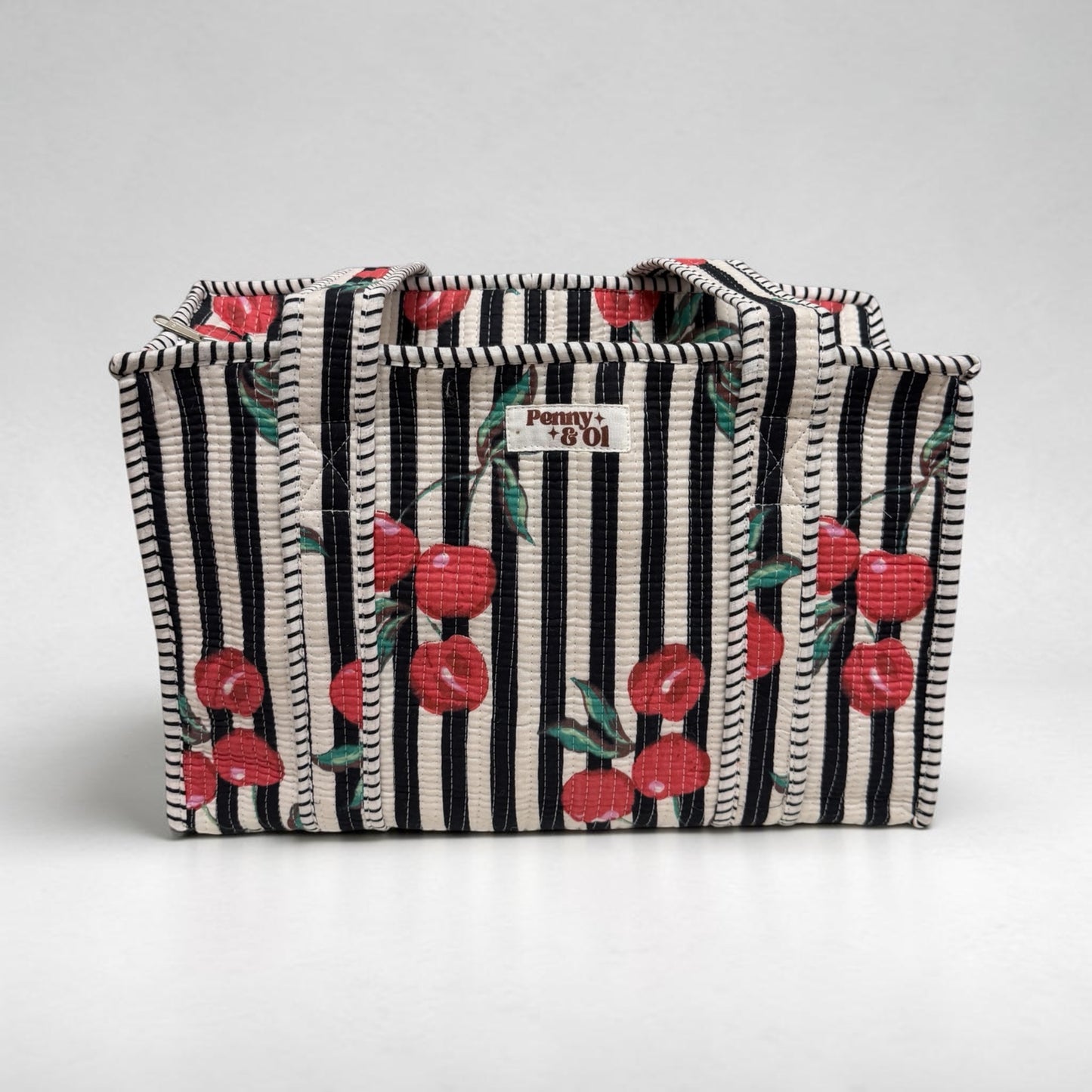 Black stripe cherry MEDIUM Cotton tote bag