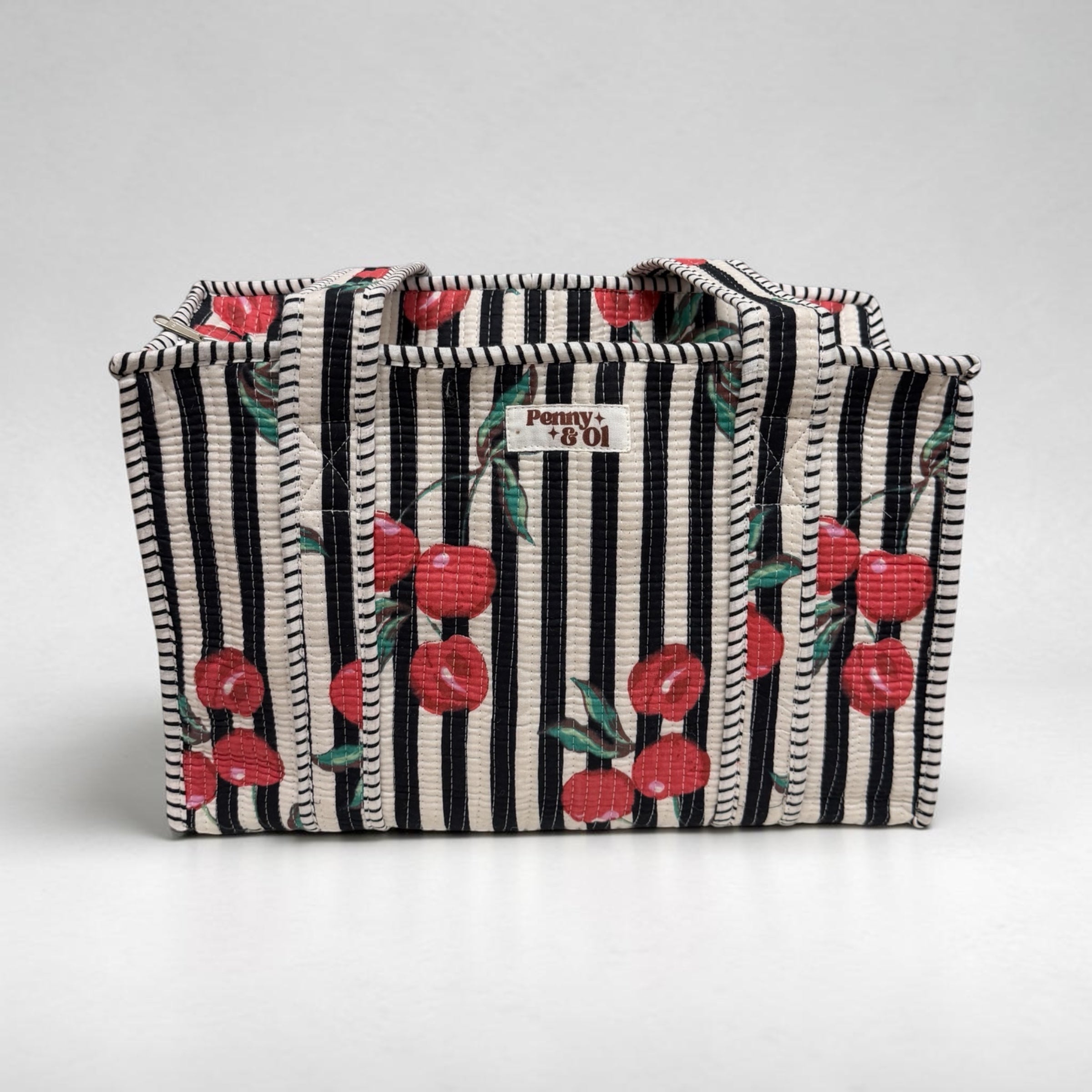 Black stripe cherry MEDIUM Cotton tote bag