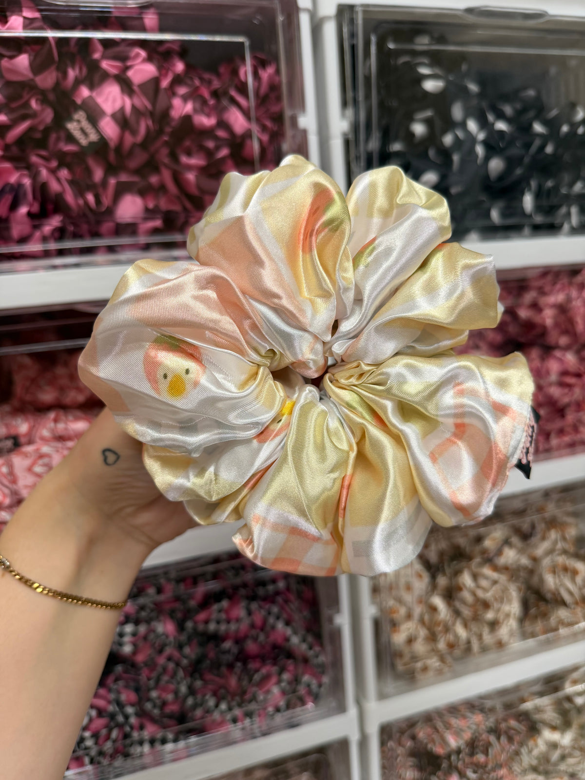 Strawberry duck XL Satin Hair Scrunchie
