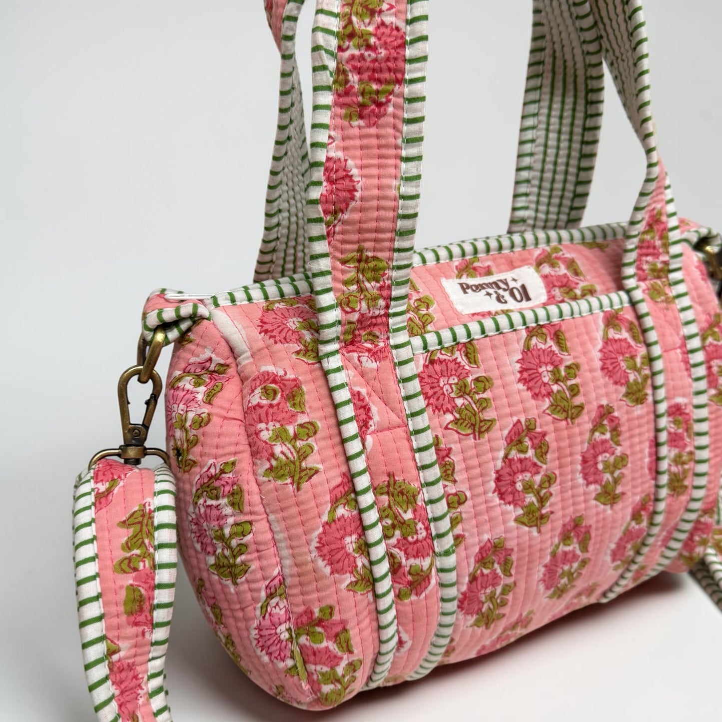 Pink Floral Blockprint Mini Duffle Tote Bags - Penny & Ol