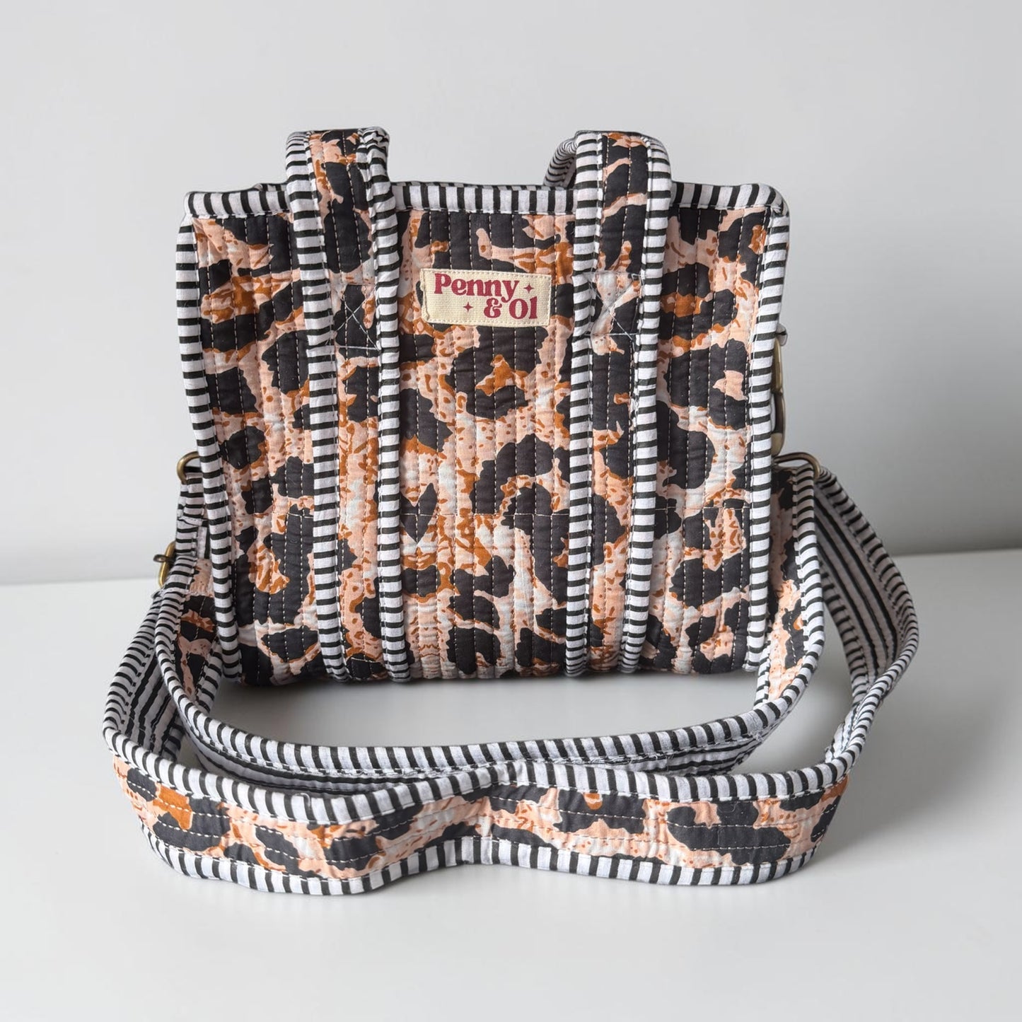 Leopard Print Mini Tote, Handmade Cotton Tote Bag