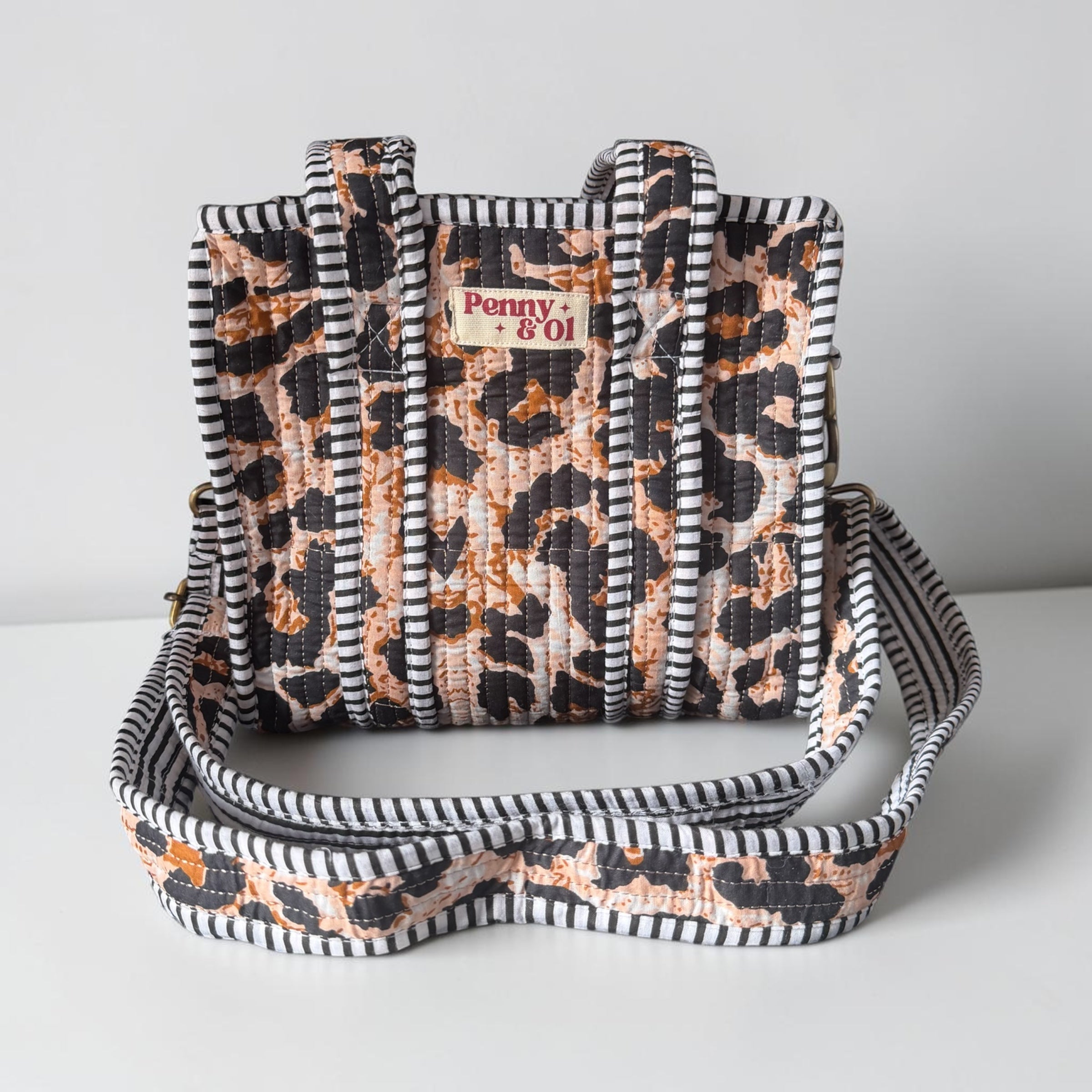 Leopard Print Mini Tote, Handmade Cotton Tote Bag