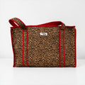 Red Leopard Print Large Cotton Tote Bag, handmade tote bags